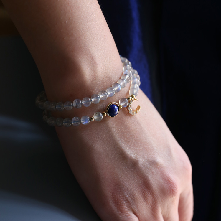 戀人之石｜灰月光藍晶石月亮雙圈手鍊