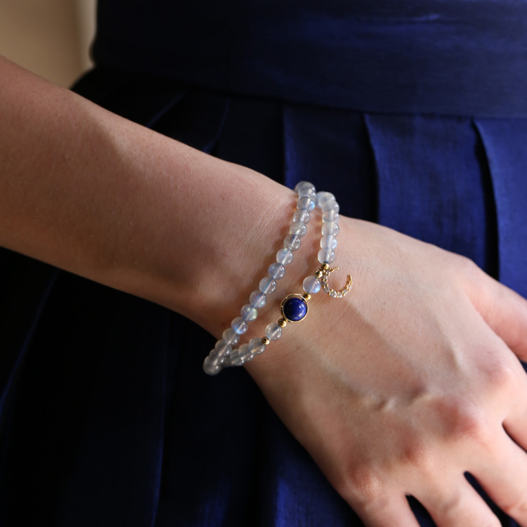 戀人之石｜灰月光藍晶石月亮雙圈手鍊