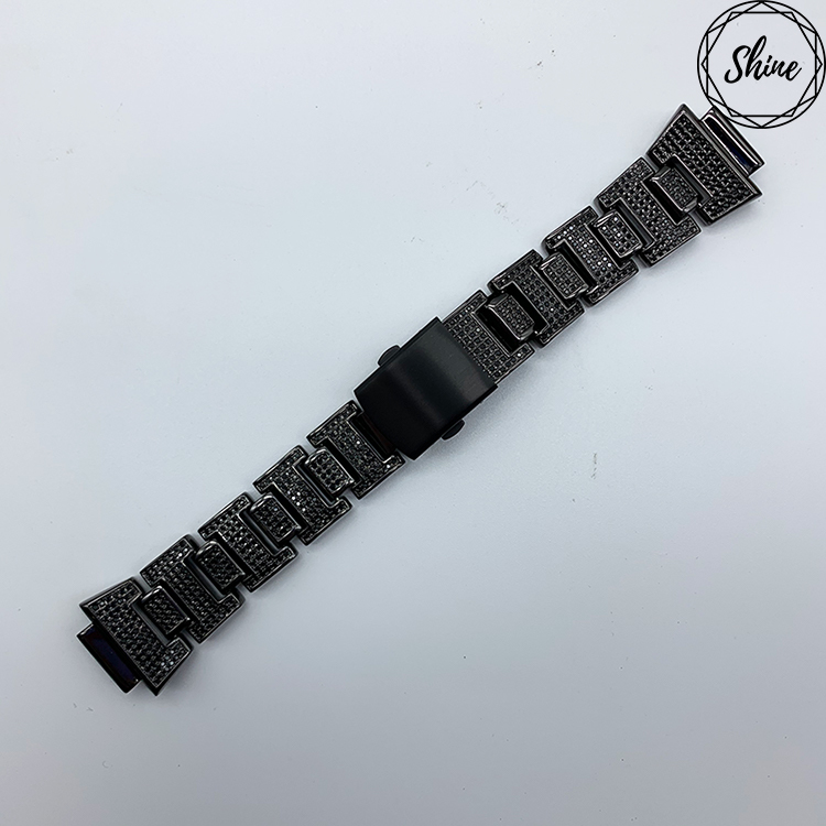 客製 GA-110 / DW-5600 / DW-6900 方塊 黑X黑閃石金屬錶帶