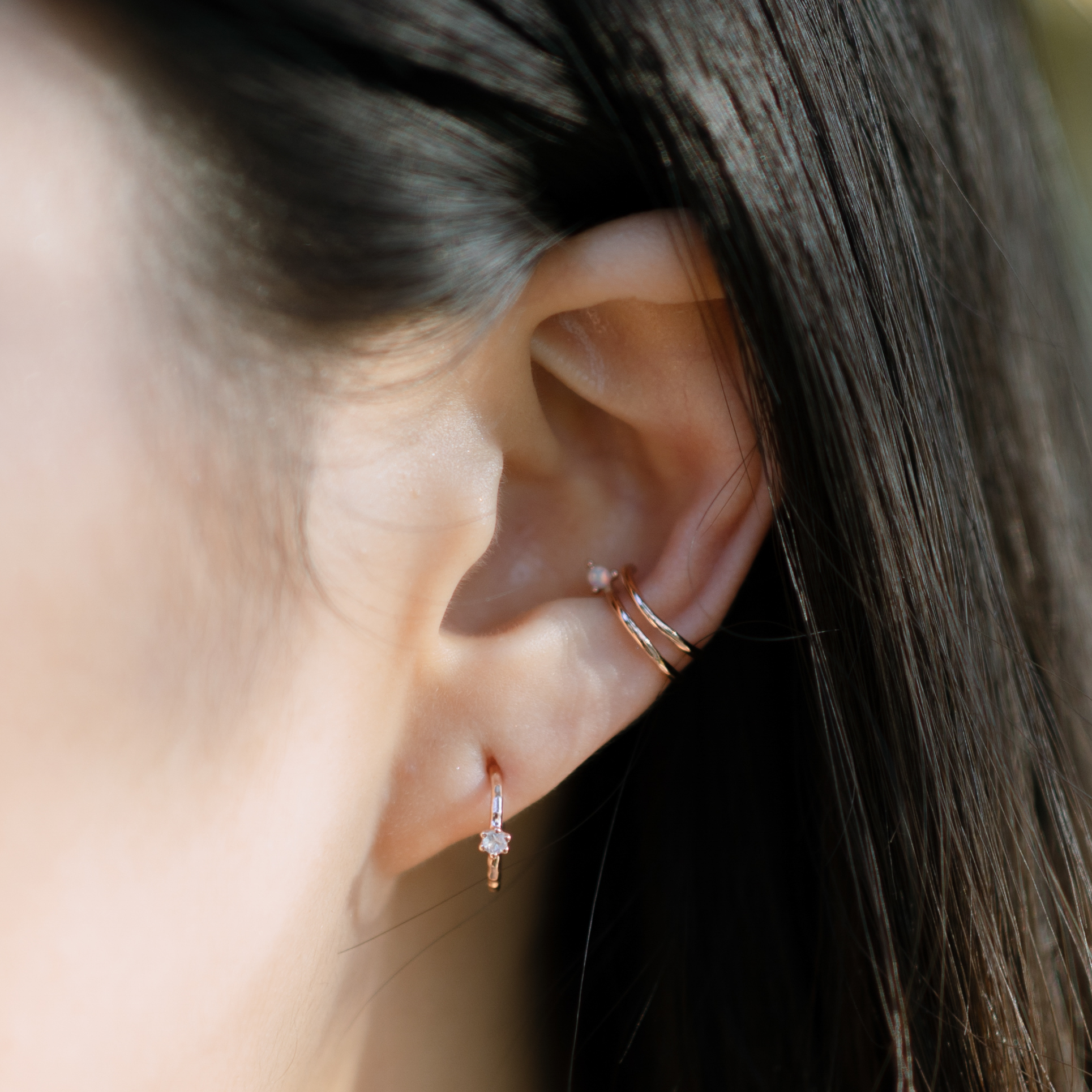 歐泊雙層耳骨夾-玫瑰金