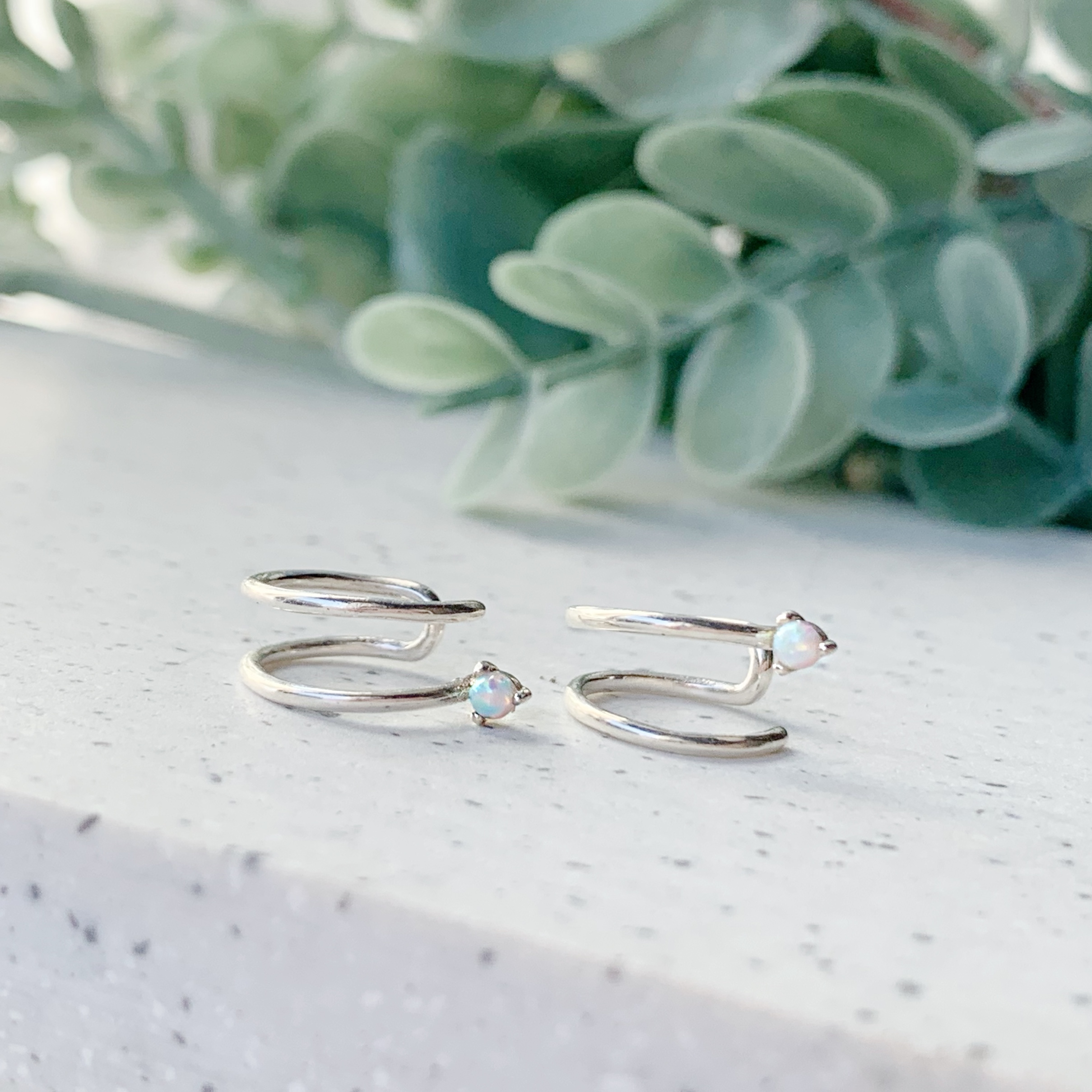 歐泊雙層耳骨夾-銀