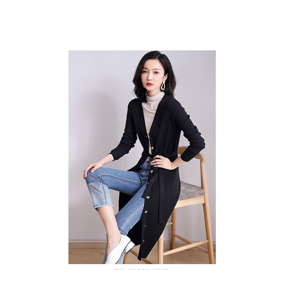 DEER.W 單排釦綁帶針織外套洋裝 黑色