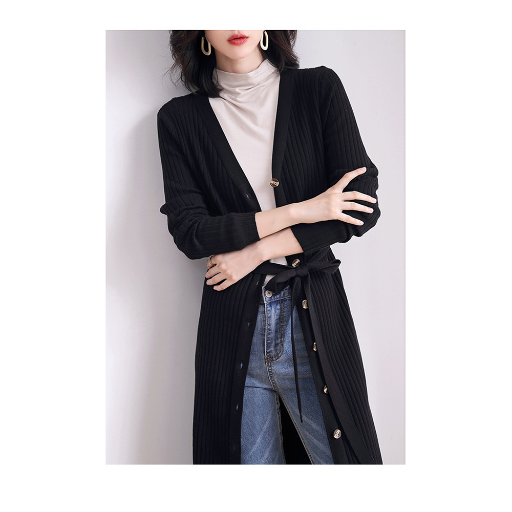 DEER.W 單排釦綁帶針織外套洋裝 黑色