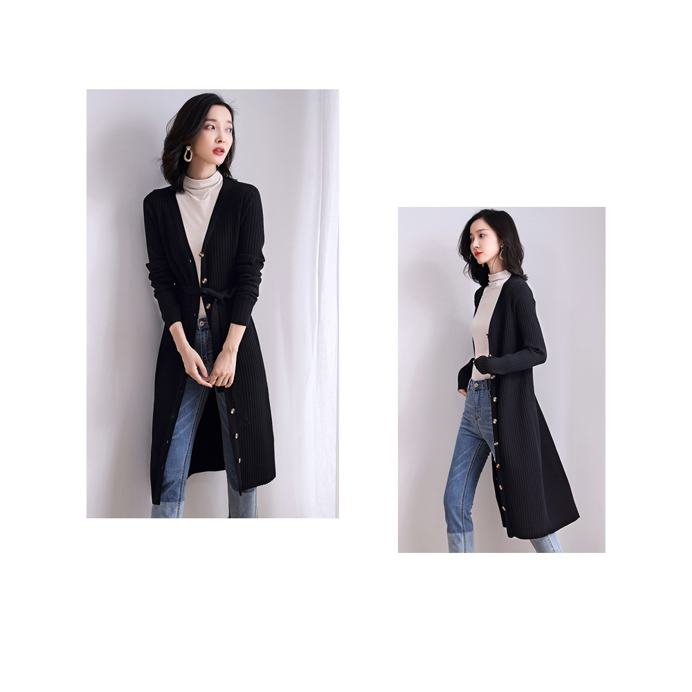 DEER.W 單排釦綁帶針織外套洋裝 黑色