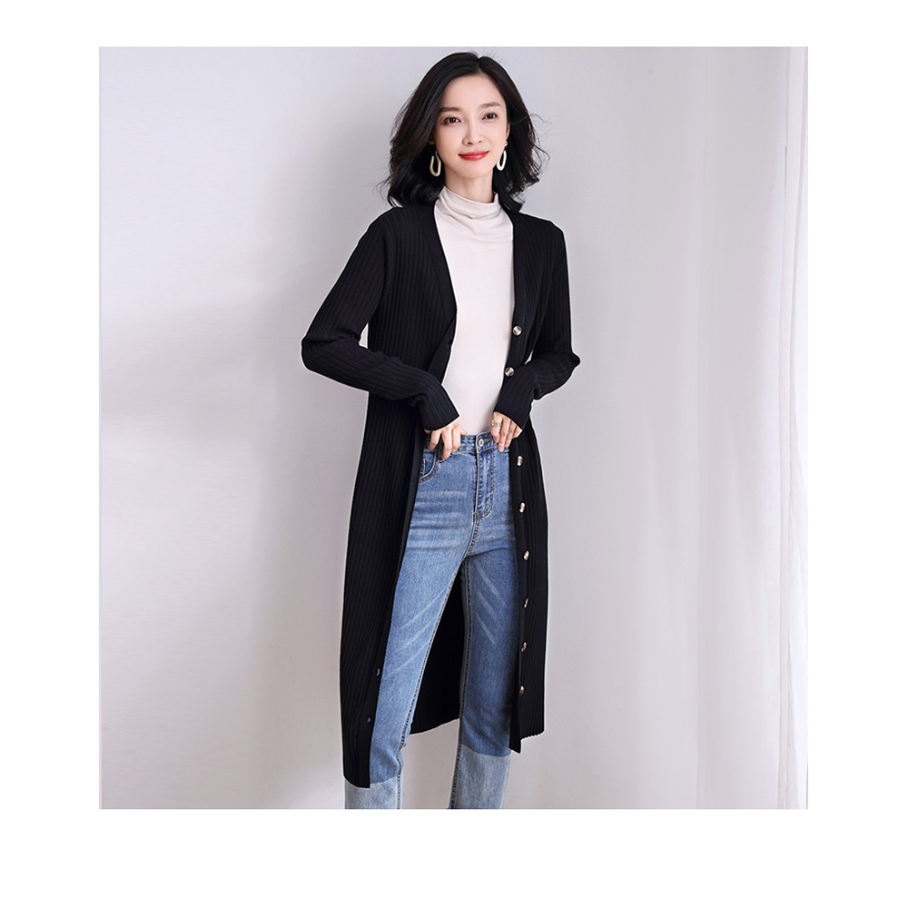 DEER.W 單排釦綁帶針織外套洋裝 黑色