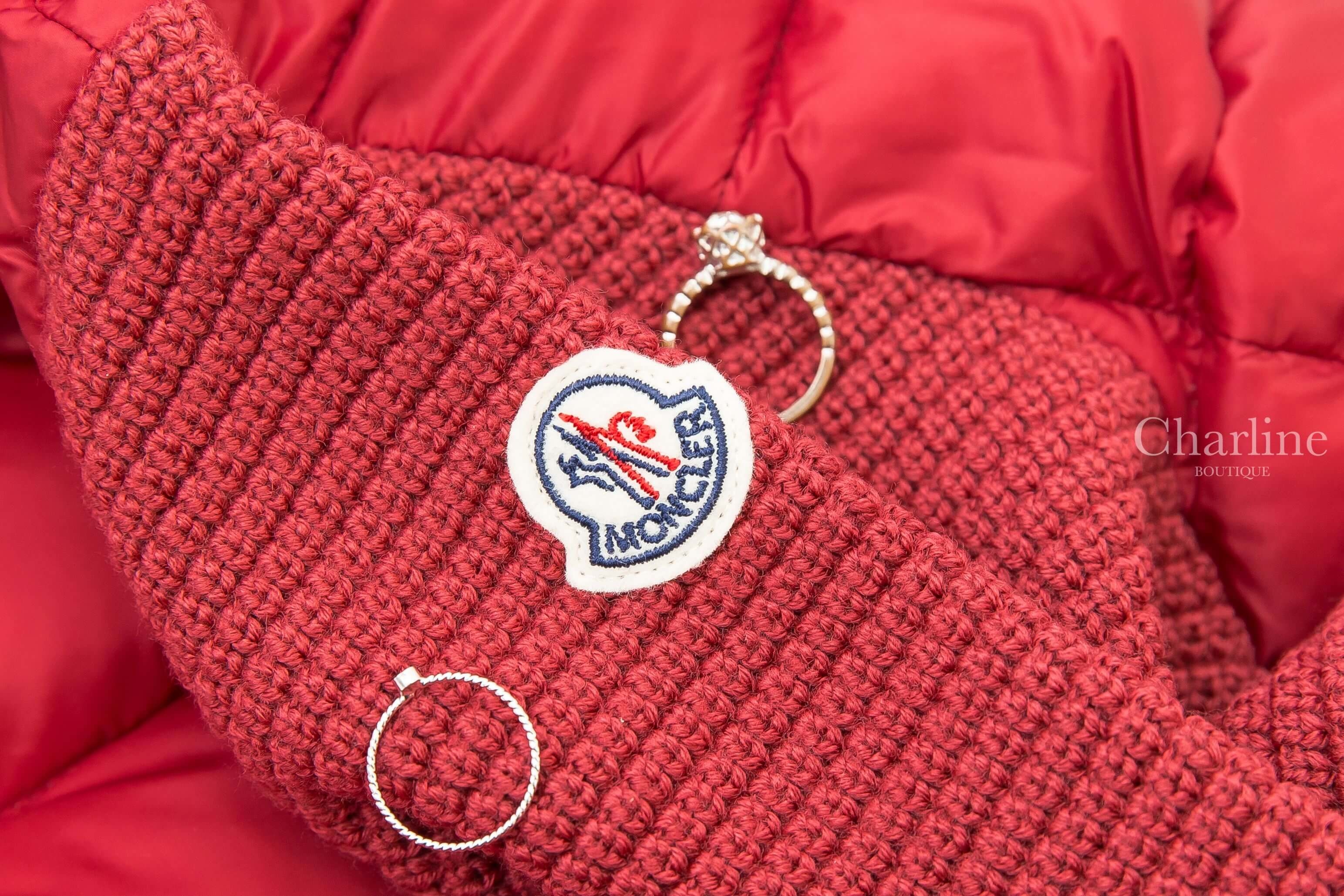 Moncler Cardigan 深紅色拼接針織小立領輕羽絨外套
