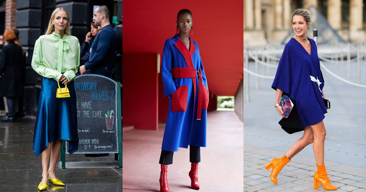 經典藍搭配對比色像是黃色等暖色調，  瞬間就能打造出另一種搶眼風格。