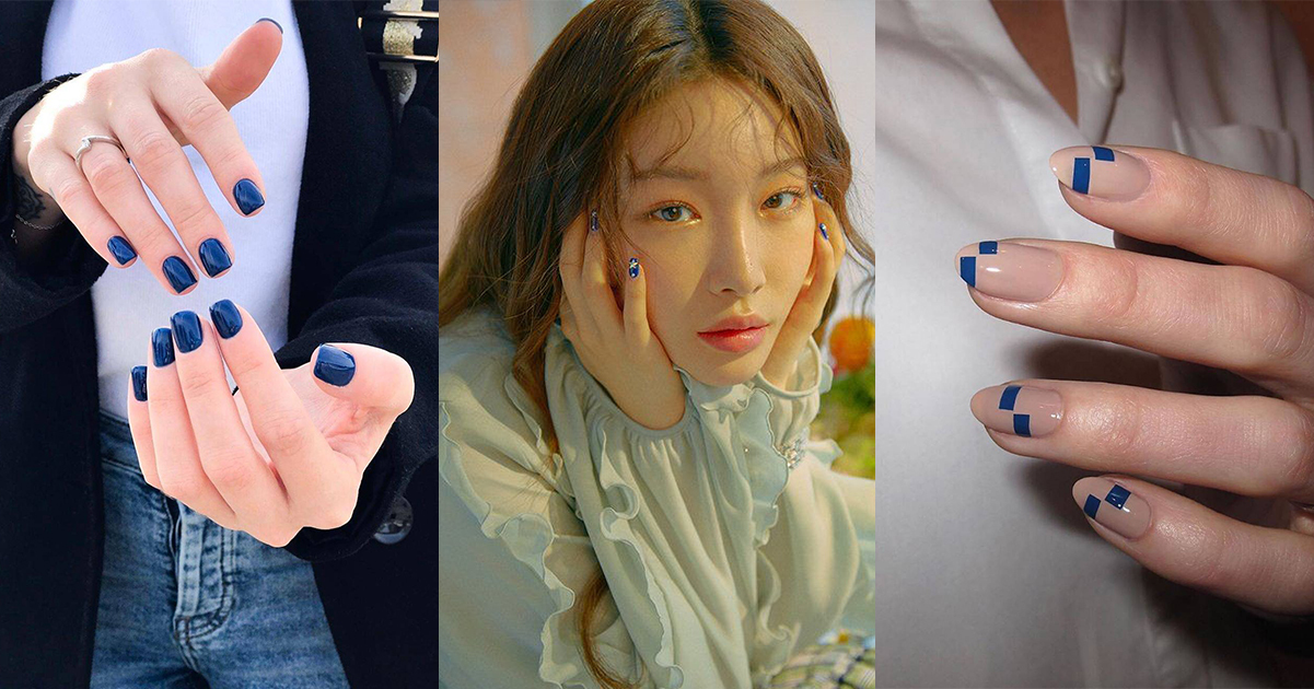 經典藍搭配在指彩上，不論單色或跳色都讓皮膚顯得白皙