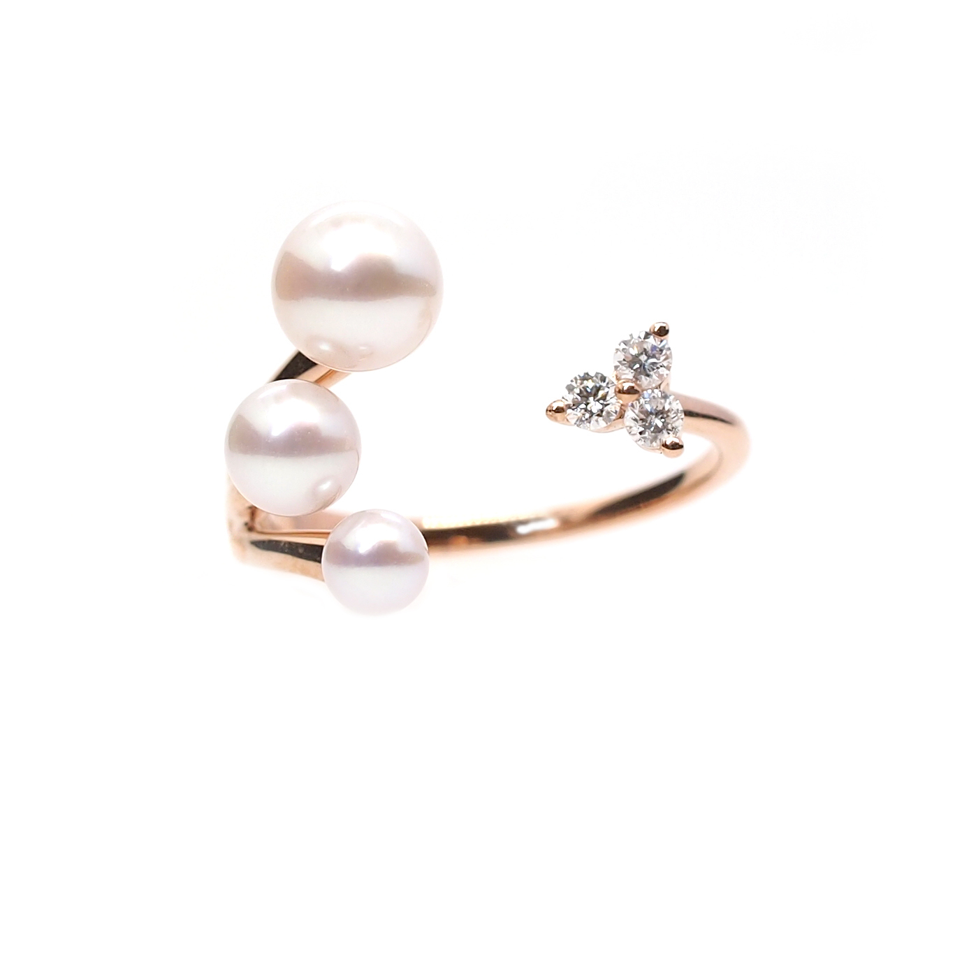 18K玫瑰金天然鑽石珍珠戒指