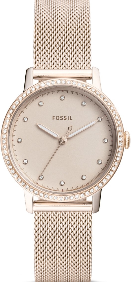 萬年鐘錶 - Fossil  晶鑽玫瑰金米蘭錶帶女錶 ES4364 錶徑34MM