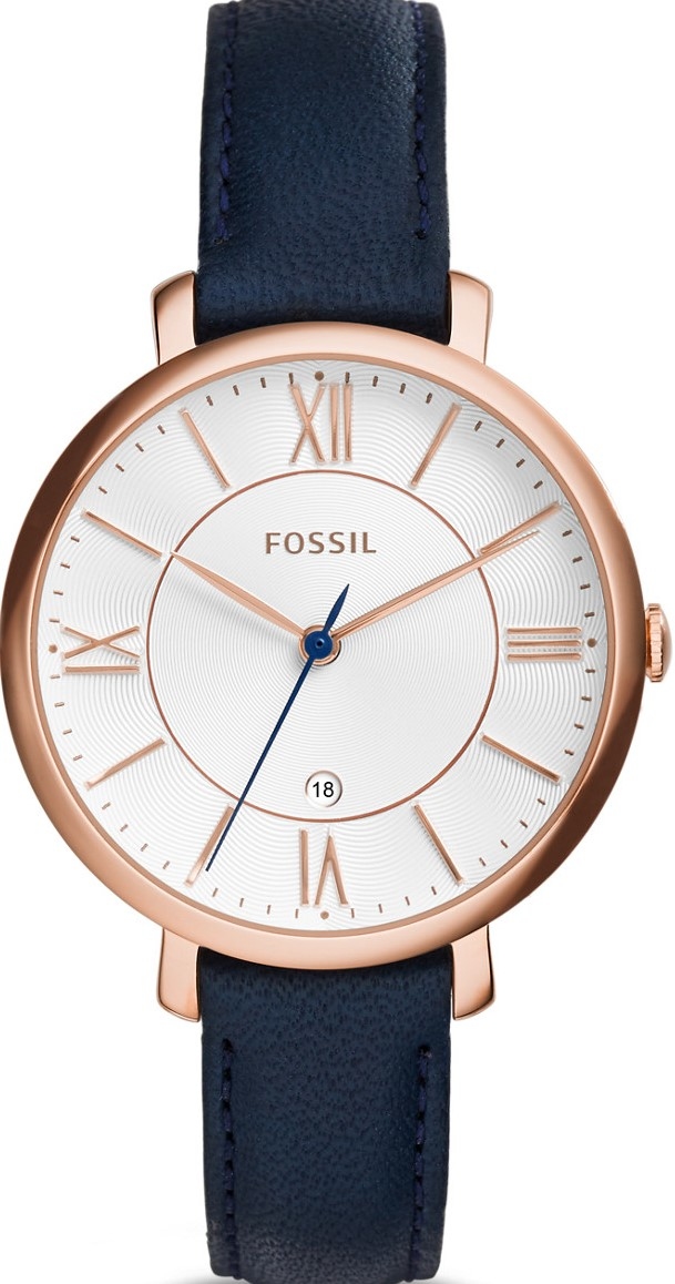 萬年鐘錶 - Fossil 藍色真皮女錶 ES3843 錶徑36MM