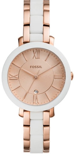 萬年鐘錶 - Fossil  雙色白/玫瑰金色女錶  ES4588  錶徑36MM