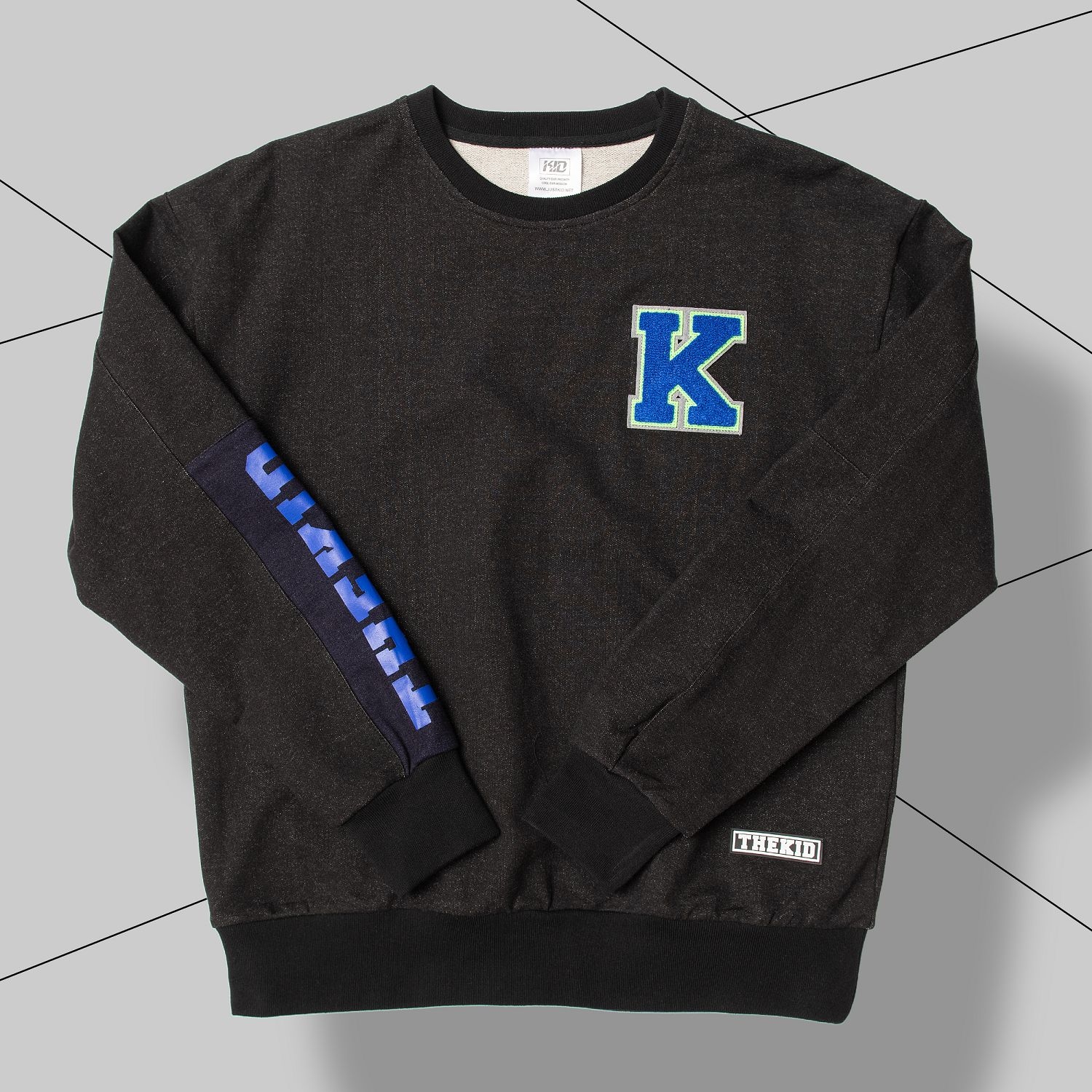 KID ® 水洗拼接牛仔短版大學T