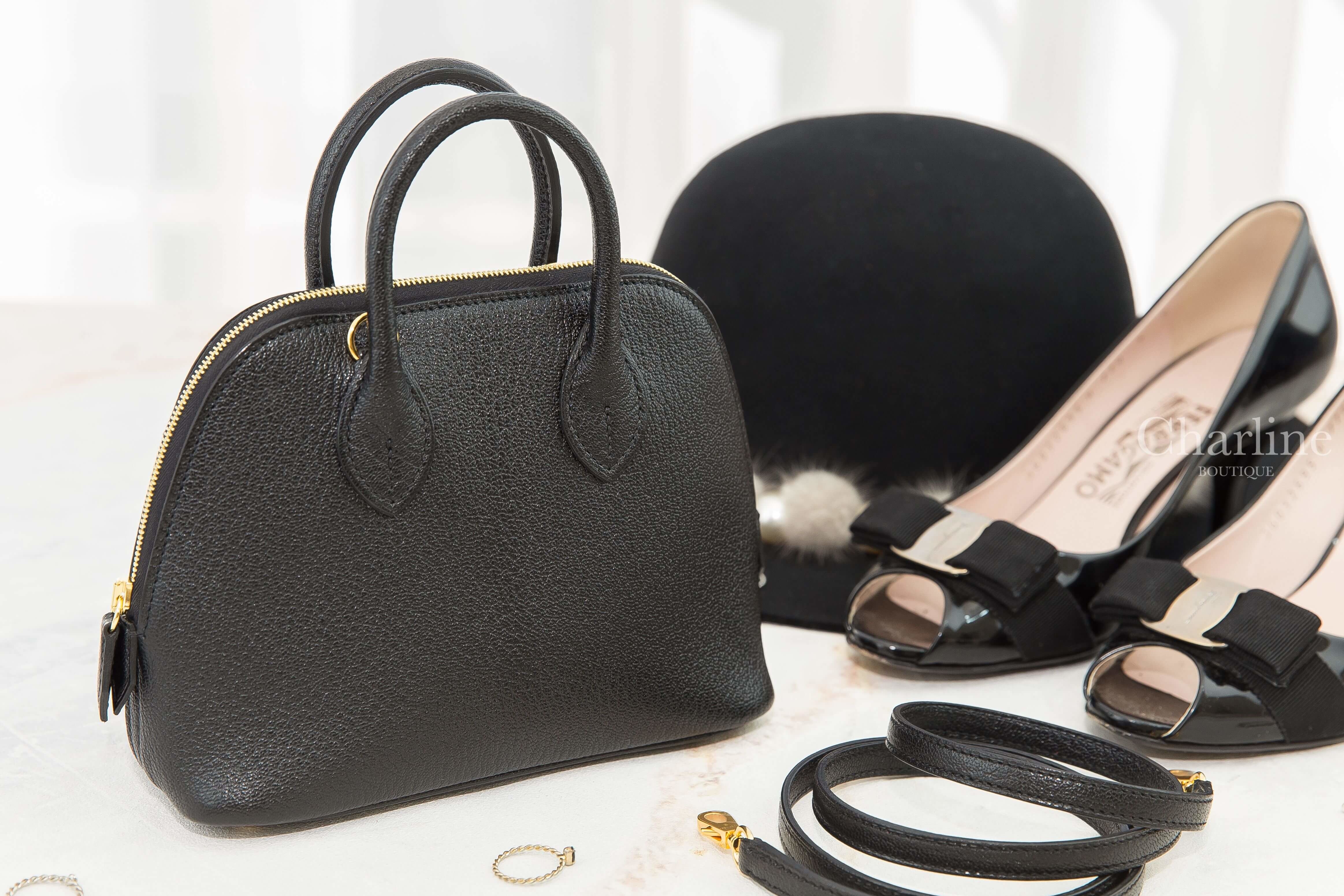 Hermès Bolide 1923 Mini 89 Noir Chevre Mysore U刻黑色金釦迷你手提肩背包-Charline Boutique 精品代購