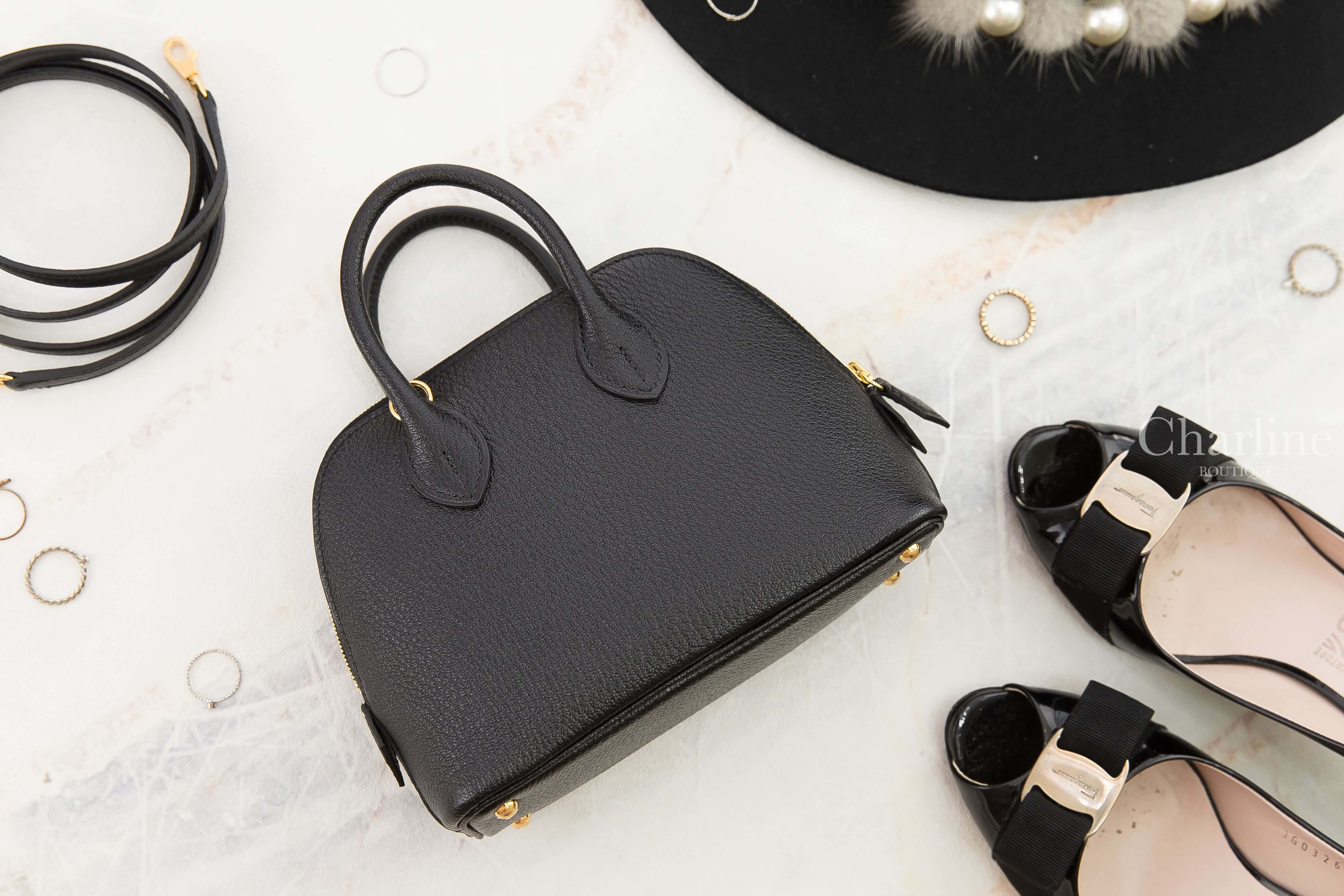 Hermès Bolide 1923 Mini 89 Noir Chevre Mysore U刻黑色金釦迷你手提肩背包-Charline Boutique 精品代購