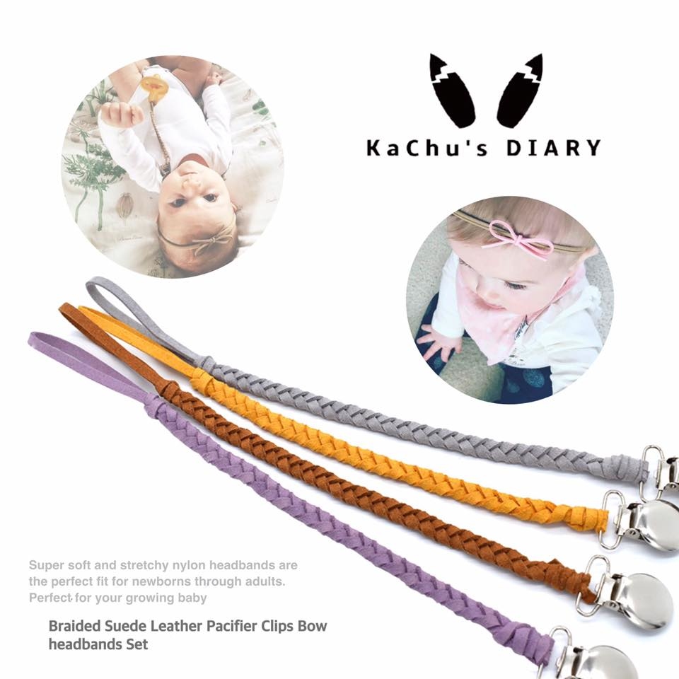 嬰兒皮繩手工編織奶嘴防掉帶蝴蝶結髮帶套裝