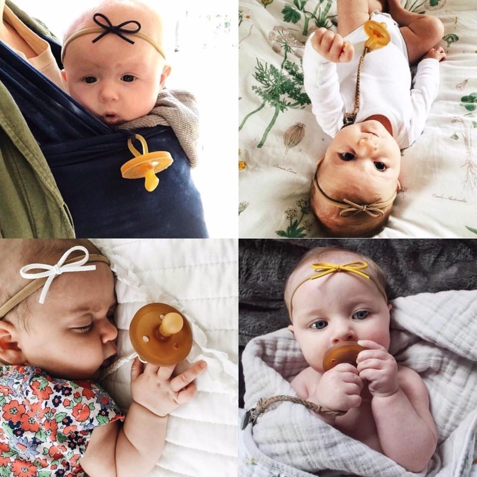 嬰兒皮繩手工編織奶嘴防掉帶蝴蝶結髮帶套裝