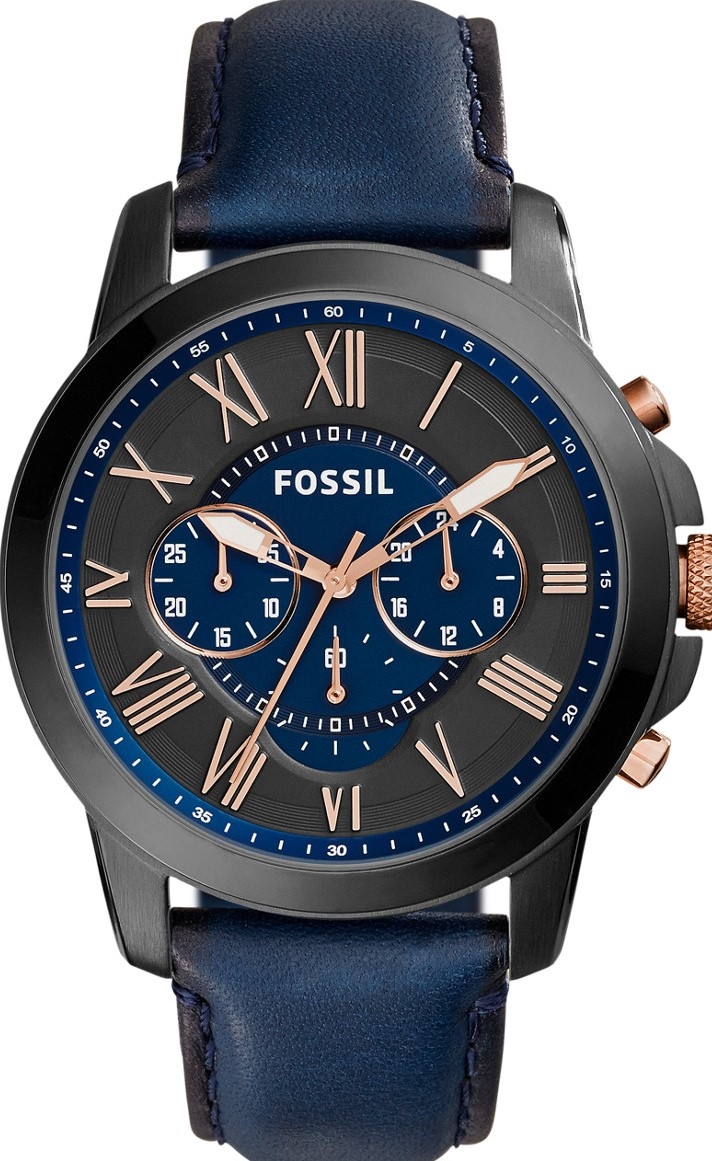 萬年鐘錶 - Fossil  三眼計時皮革男錶 FS5061 錶徑43MM