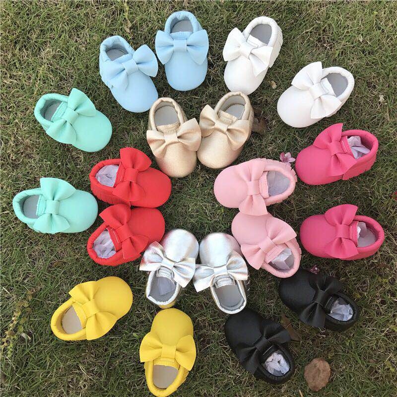 大朵蝴蝶結素色學步鞋