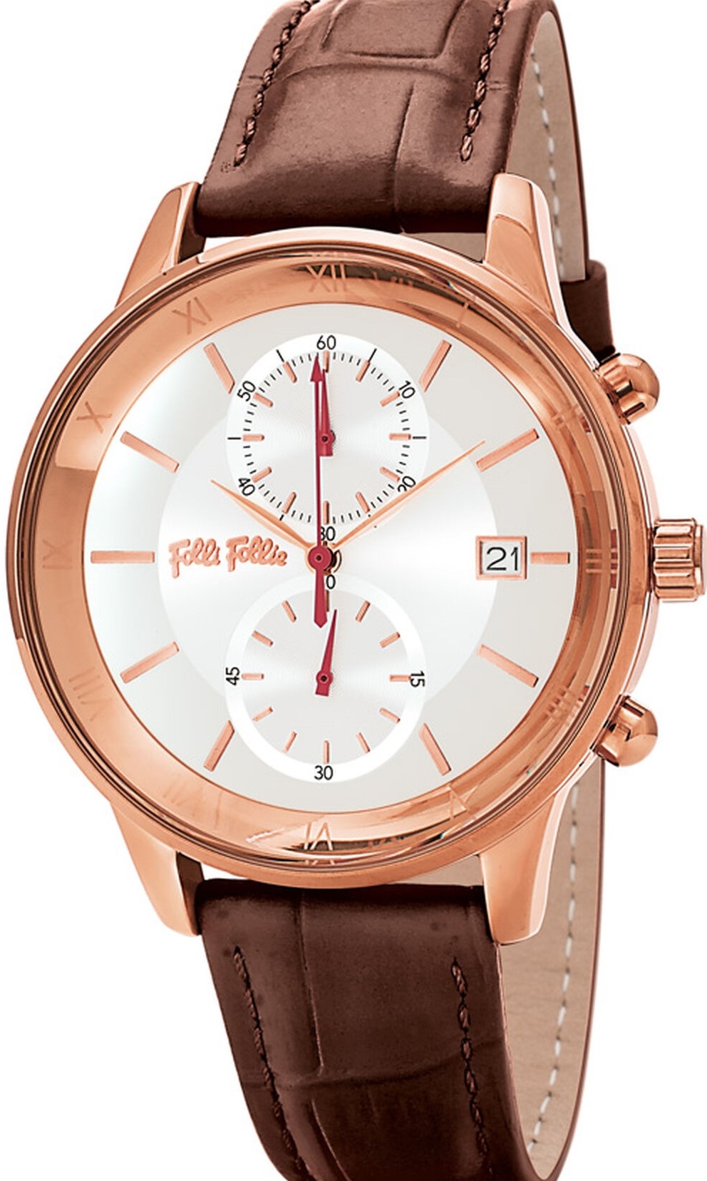 萬年鐘錶 - FOLLI FOLLIE   弧形鏡面羅馬字三眼腕錶  WF18R005SEZ / BR  錶徑38MM