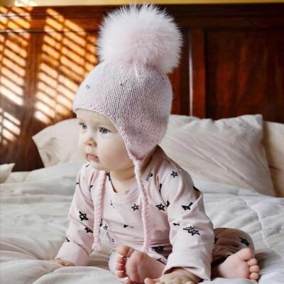珍珠毛球寶寶針織帽