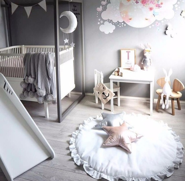 浪漫花邊素色爬行墊