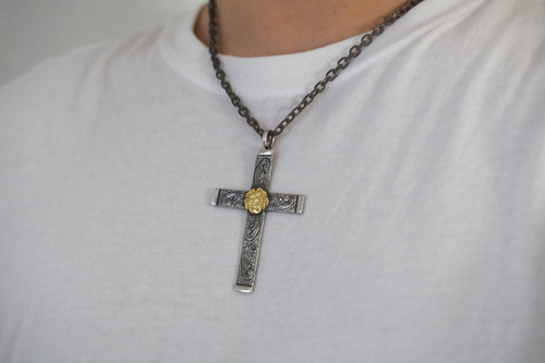 LOVE系列 18k點金玫瑰唐草十字架