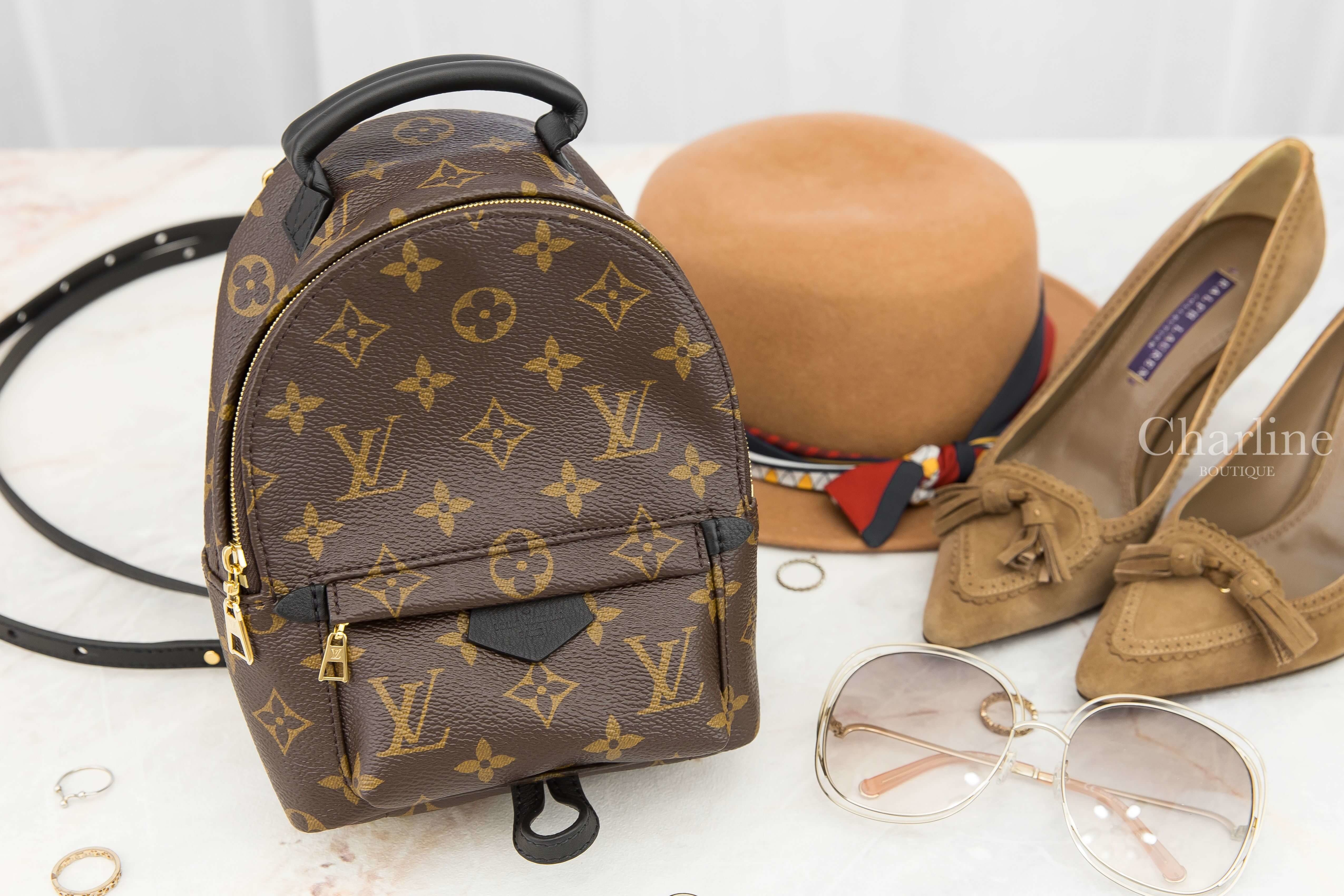 Louis Vuitton Palm Springs Mini 咖啡色老花拼黑色手提迷你後背包