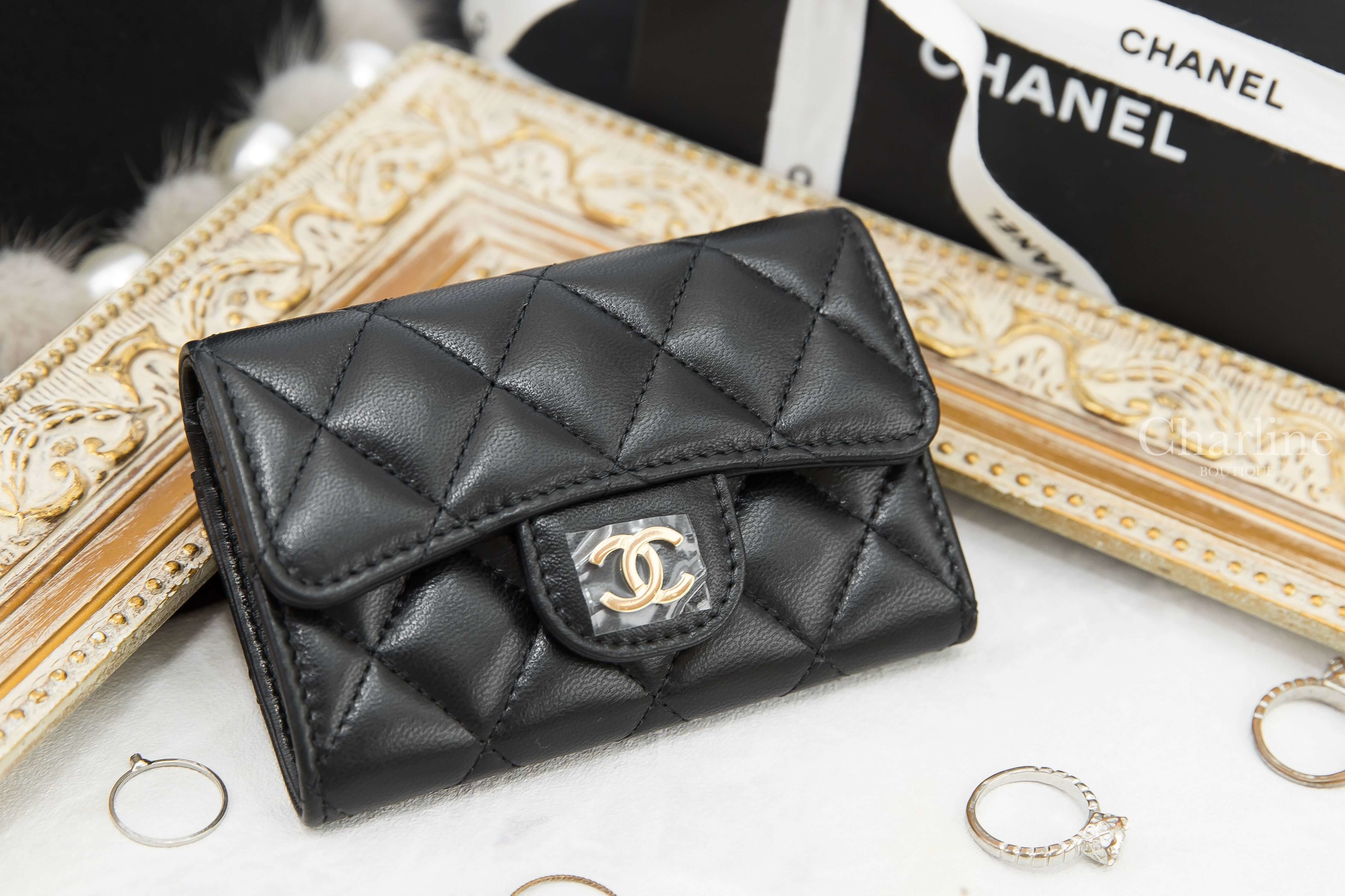 Chanel Classic Card Holder 黑色金CC菱格紋小羊皮零錢夾-Charline Boutique 精品代購