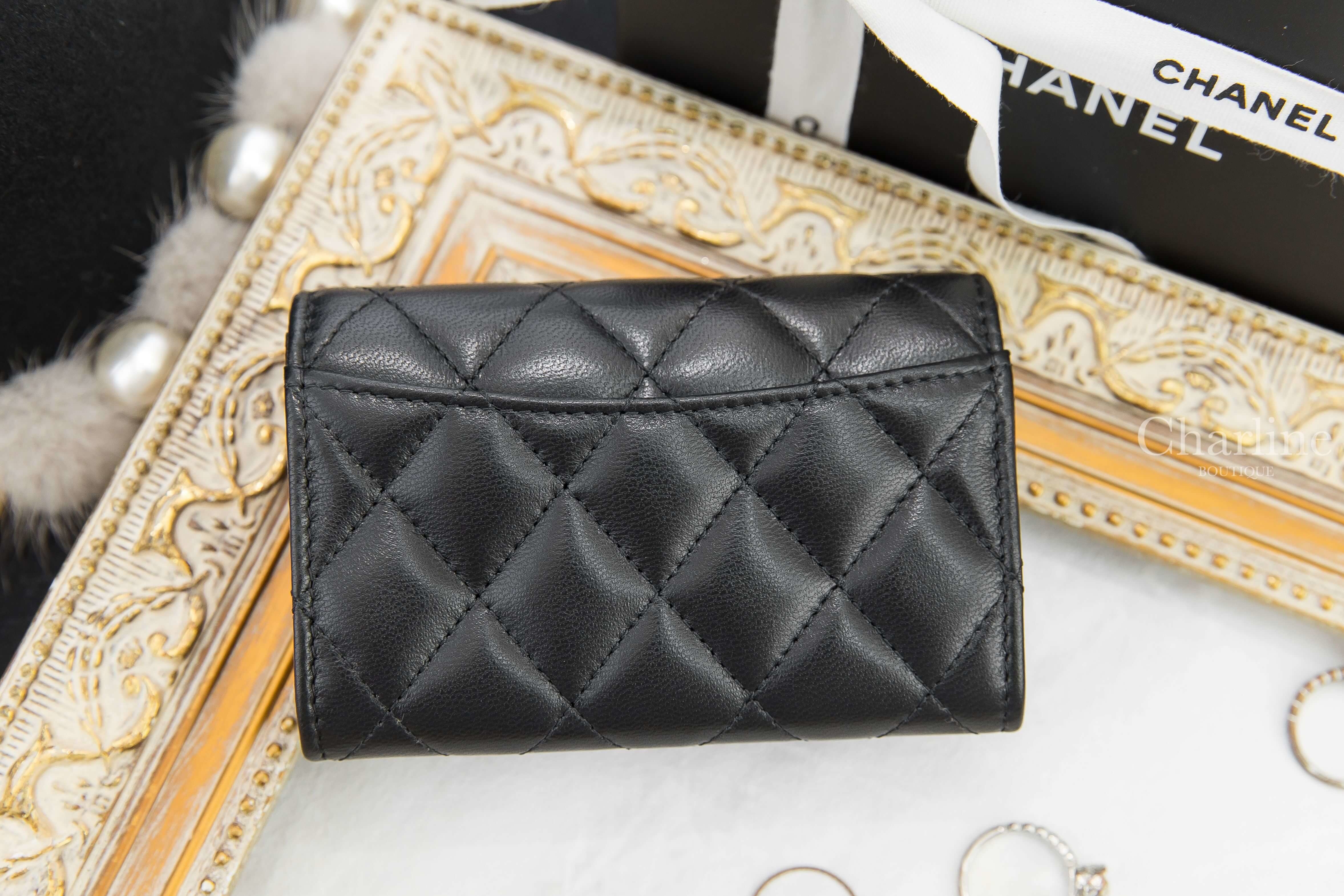 Chanel Classic Card Holder 黑色金CC菱格紋小羊皮零錢夾-Charline Boutique 精品代購