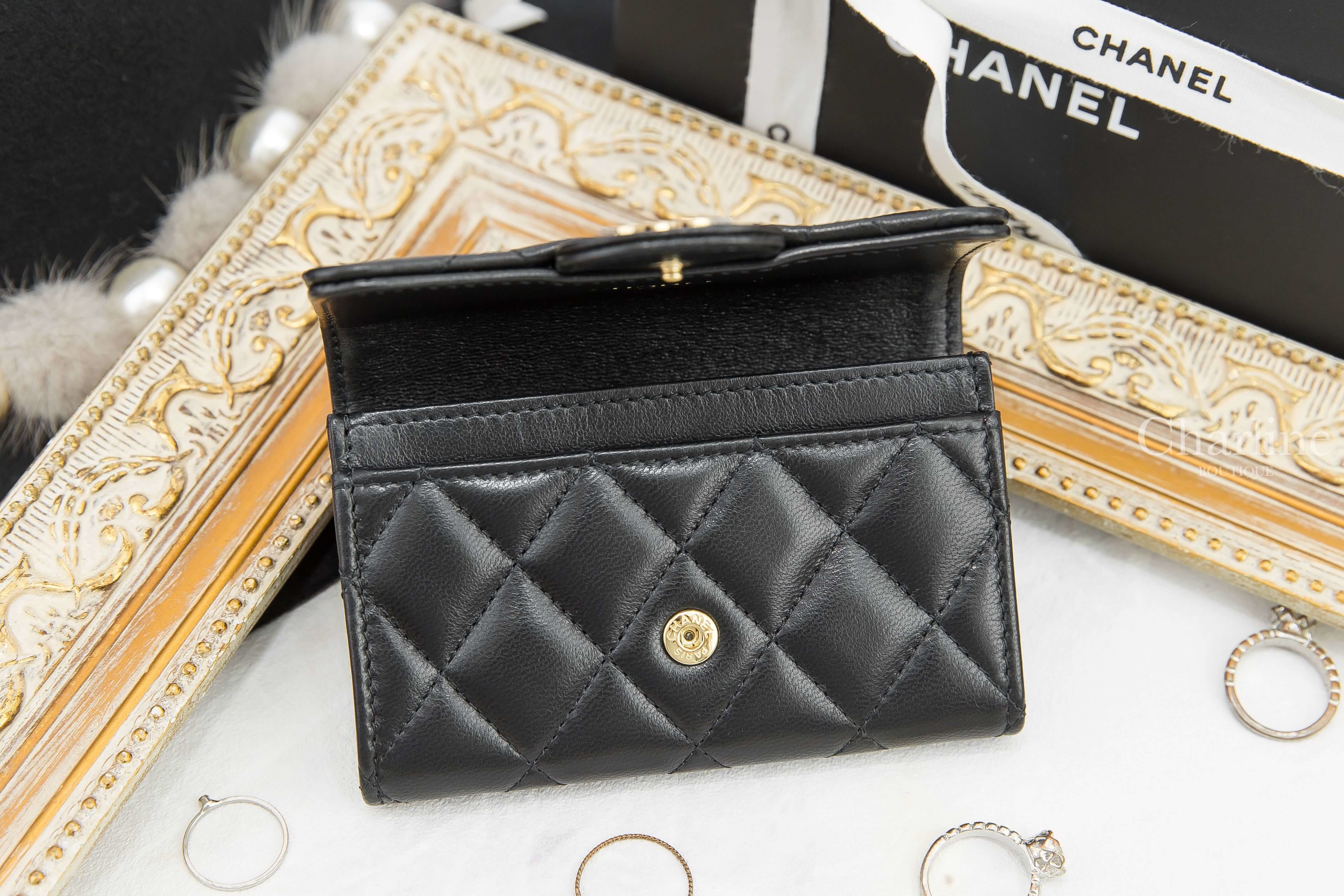 Chanel Classic Card Holder 黑色金CC菱格紋小羊皮零錢夾-Charline Boutique 精品代購