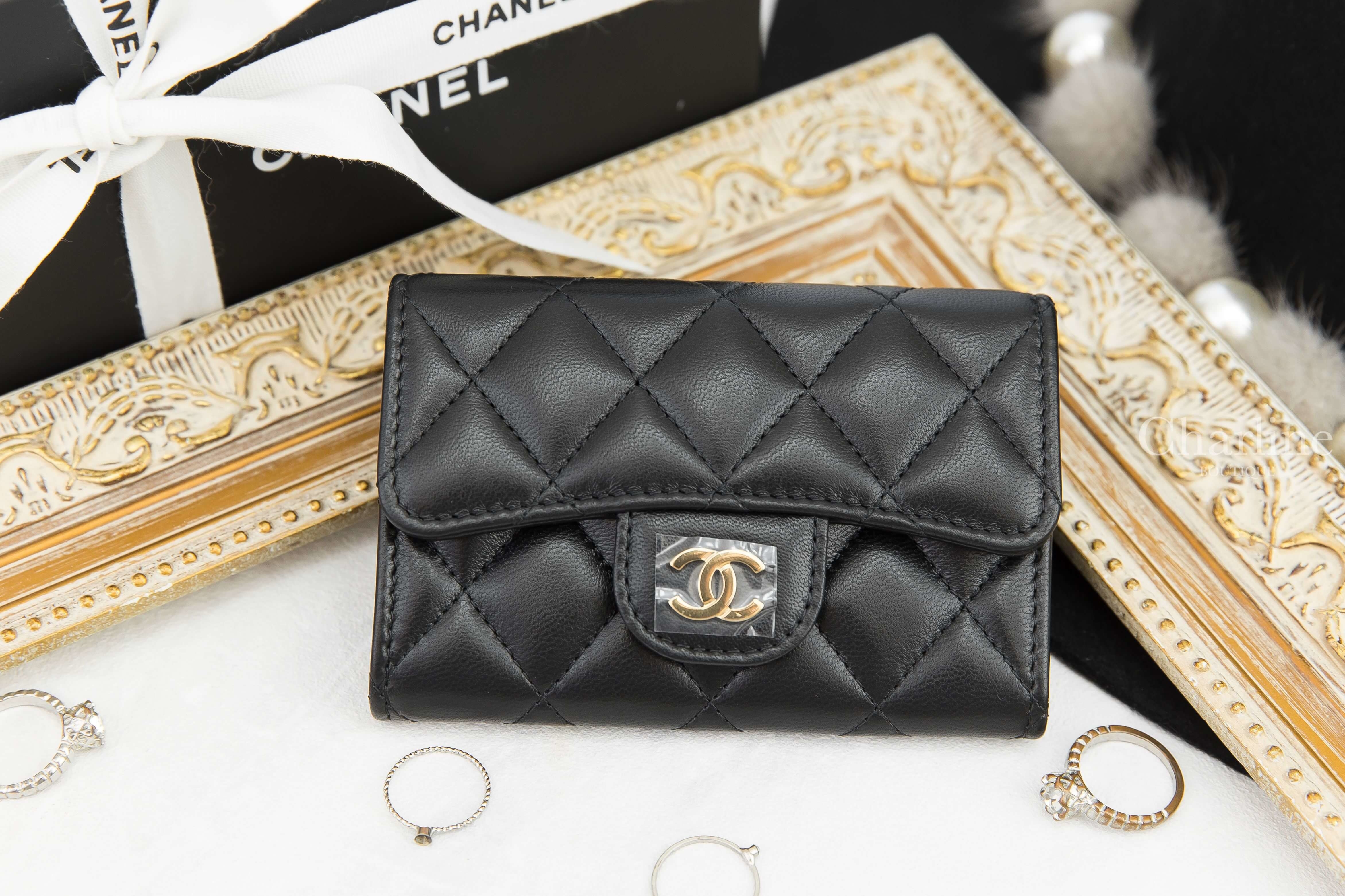 Chanel Classic Card Holder 黑色金CC菱格紋小羊皮零錢夾-Charline Boutique 精品代購