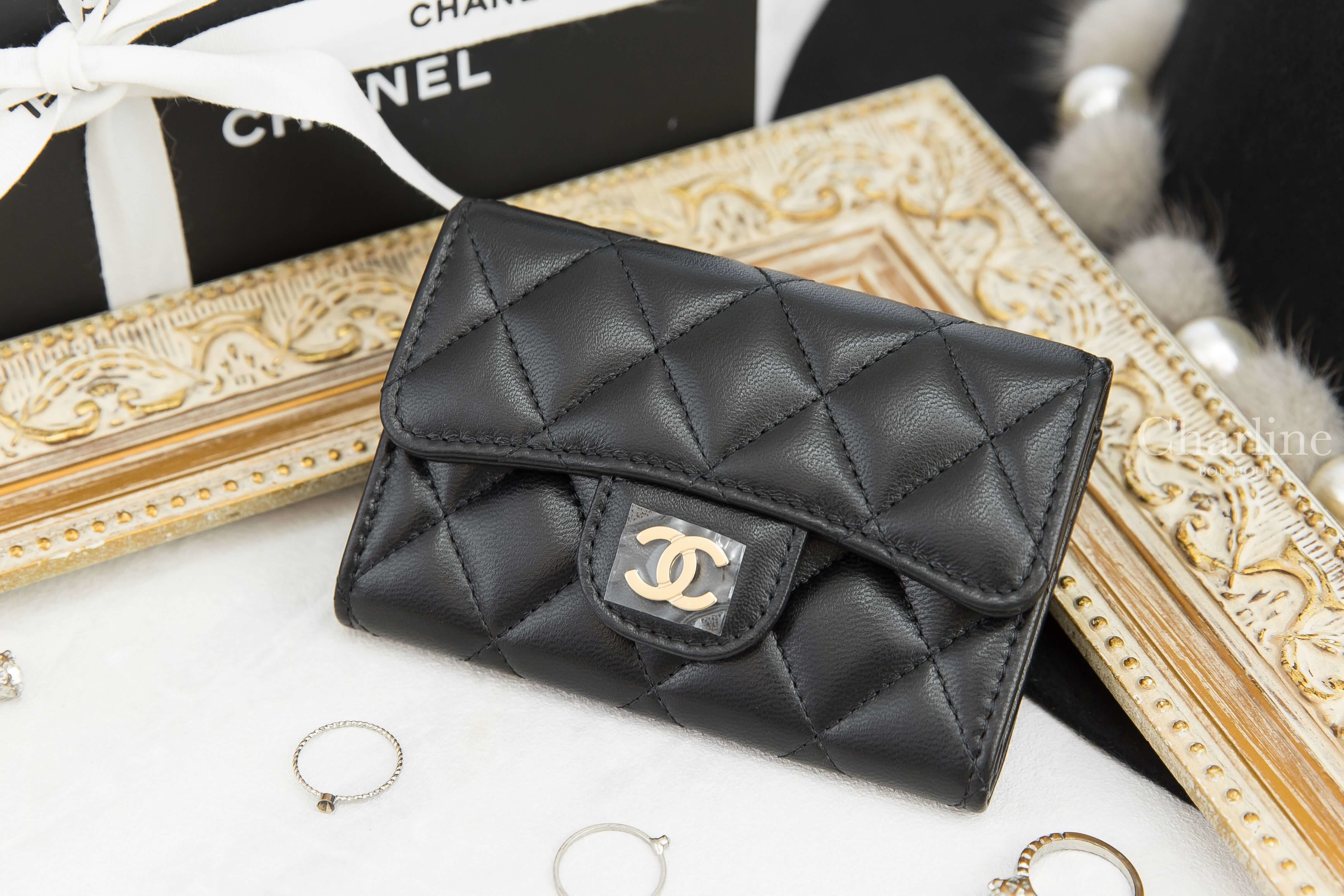 Chanel Classic Card Holder 黑色金CC菱格紋小羊皮零錢夾-Charline Boutique 精品代購