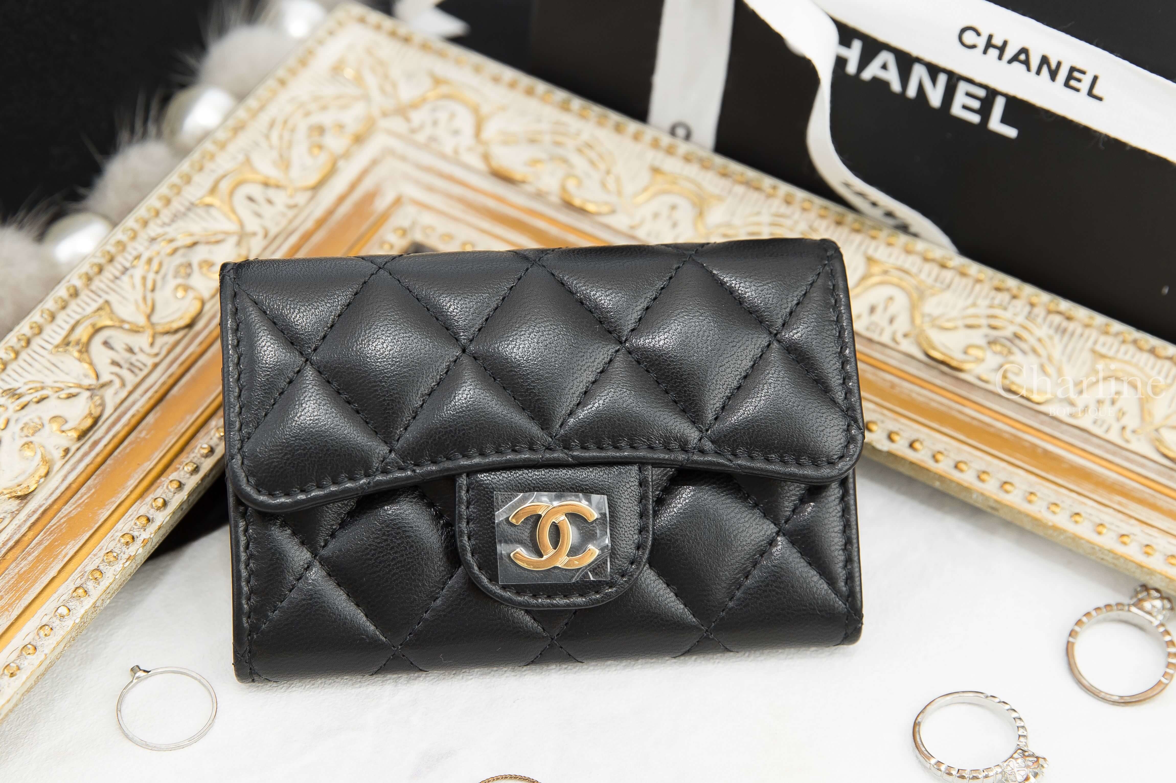 Chanel Classic Card Holder 黑色金CC酒紅內裡菱格紋小羊皮零錢夾