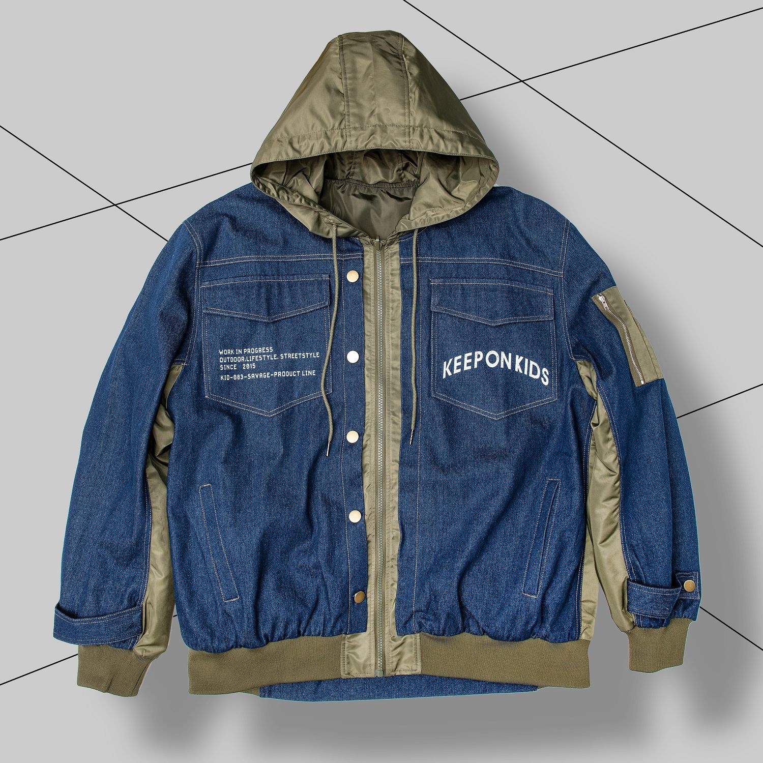 KID ® MA-1牛仔拼接雙面穿防風外套