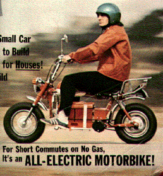 1974年Auranthic Corp發表全電動充電式摩托車