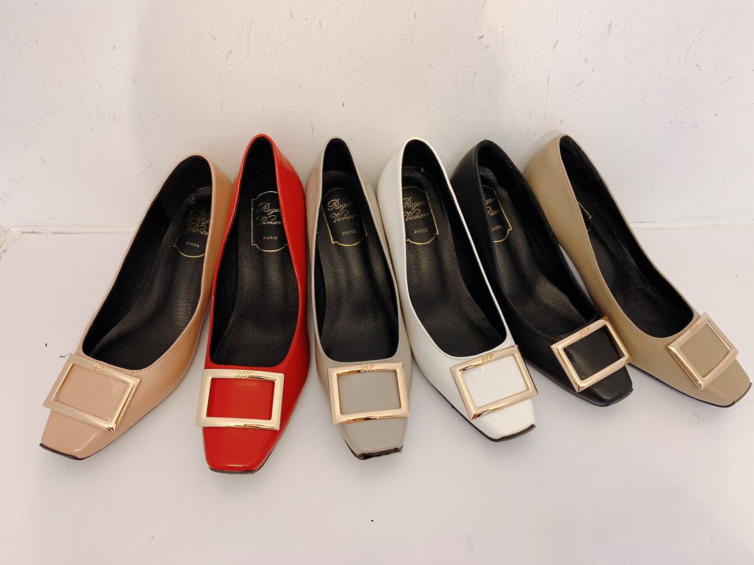 氣質多色 方頭方扣細中高跟鞋(34~41) (4種高度)