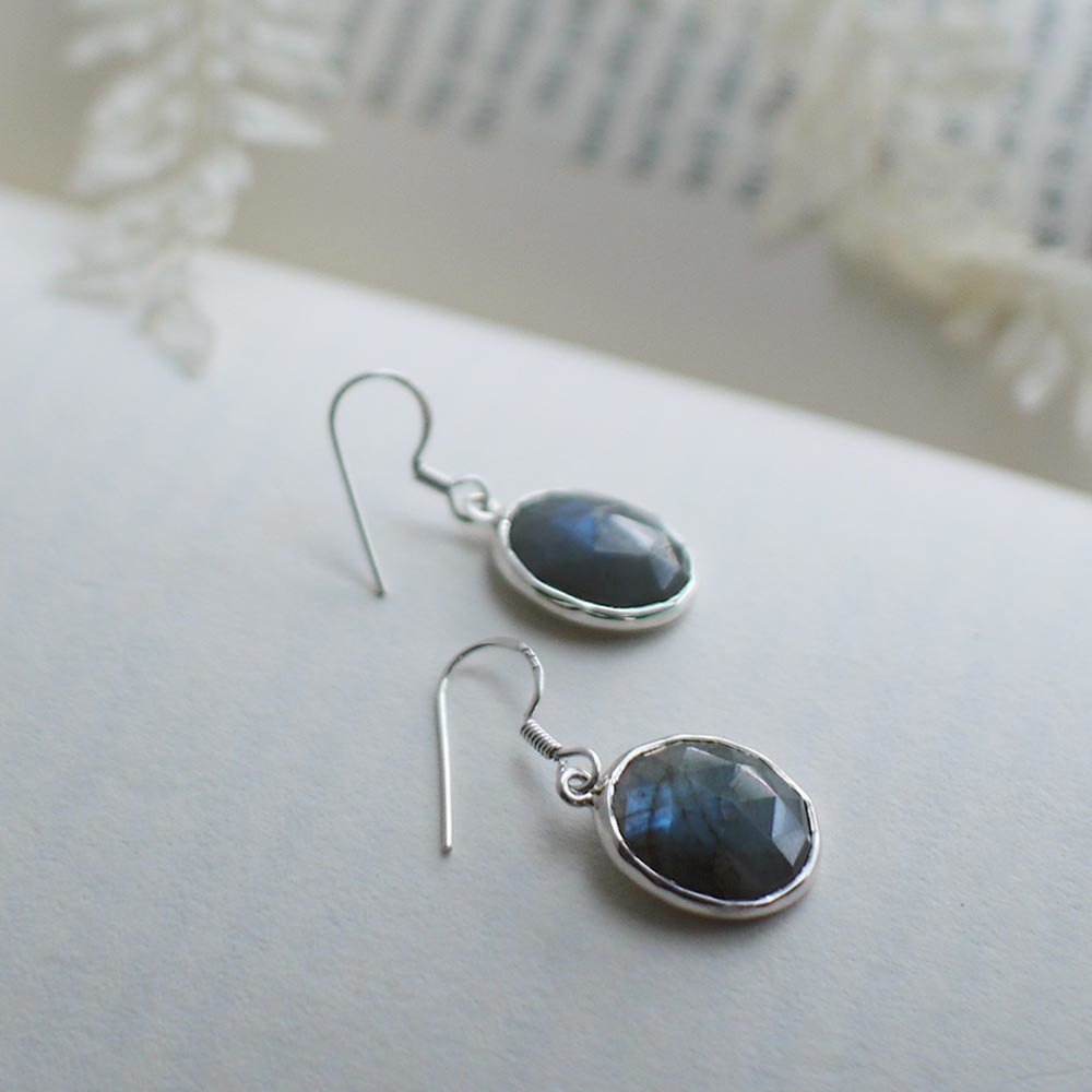拉長石原礦純銀耳環/SE500