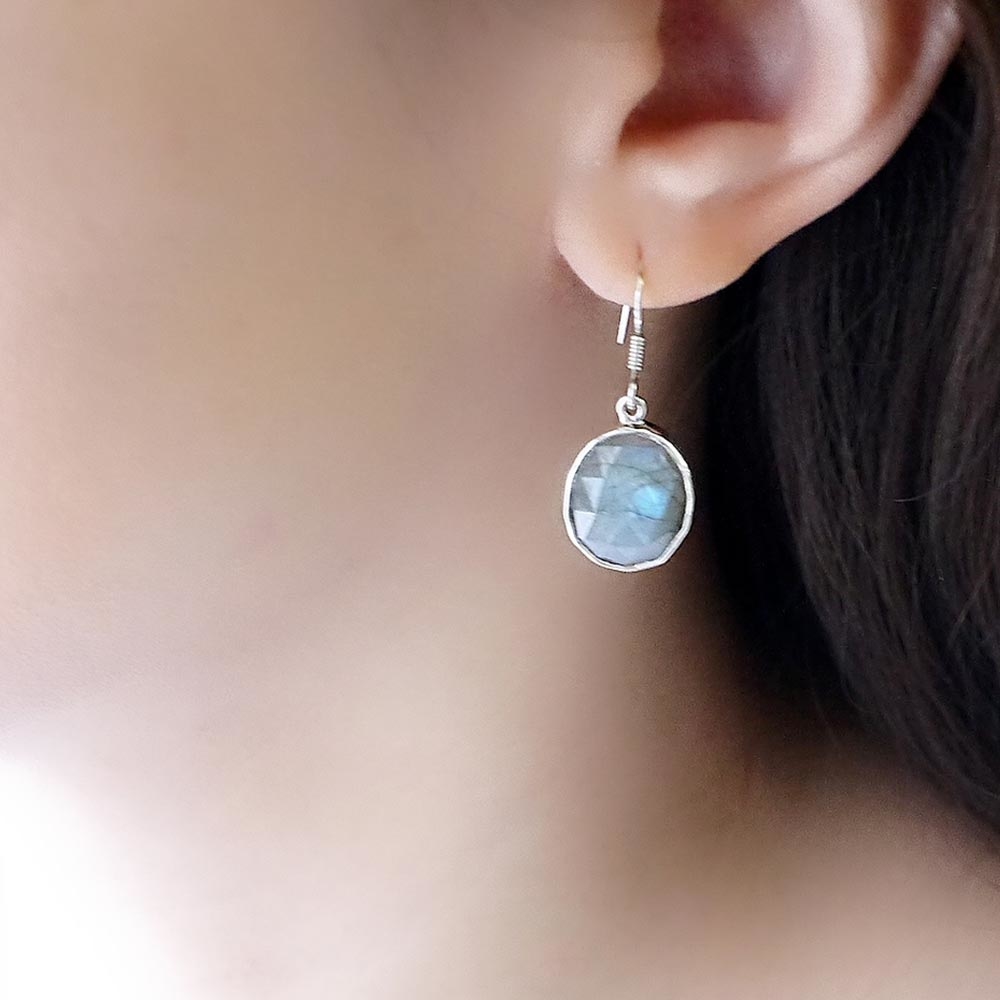 拉長石原礦純銀耳環/SE500