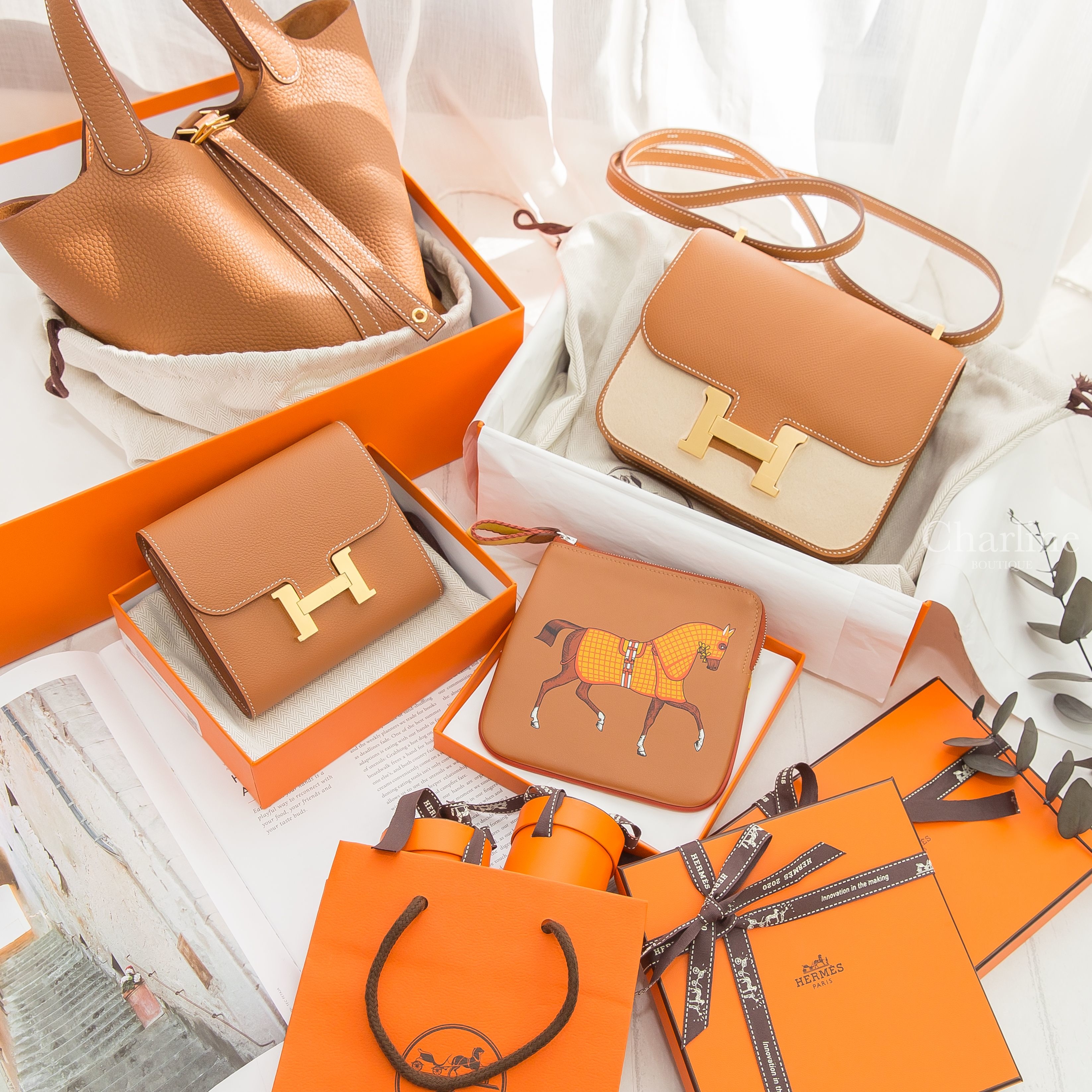 Hermès Constance Epsom 焦糖色金釦,Hermès Picotin T/C 焦糖色金釦,Hermes Constance Compact Evercolor 焦糖色金釦-Charline Boutique 精品代購