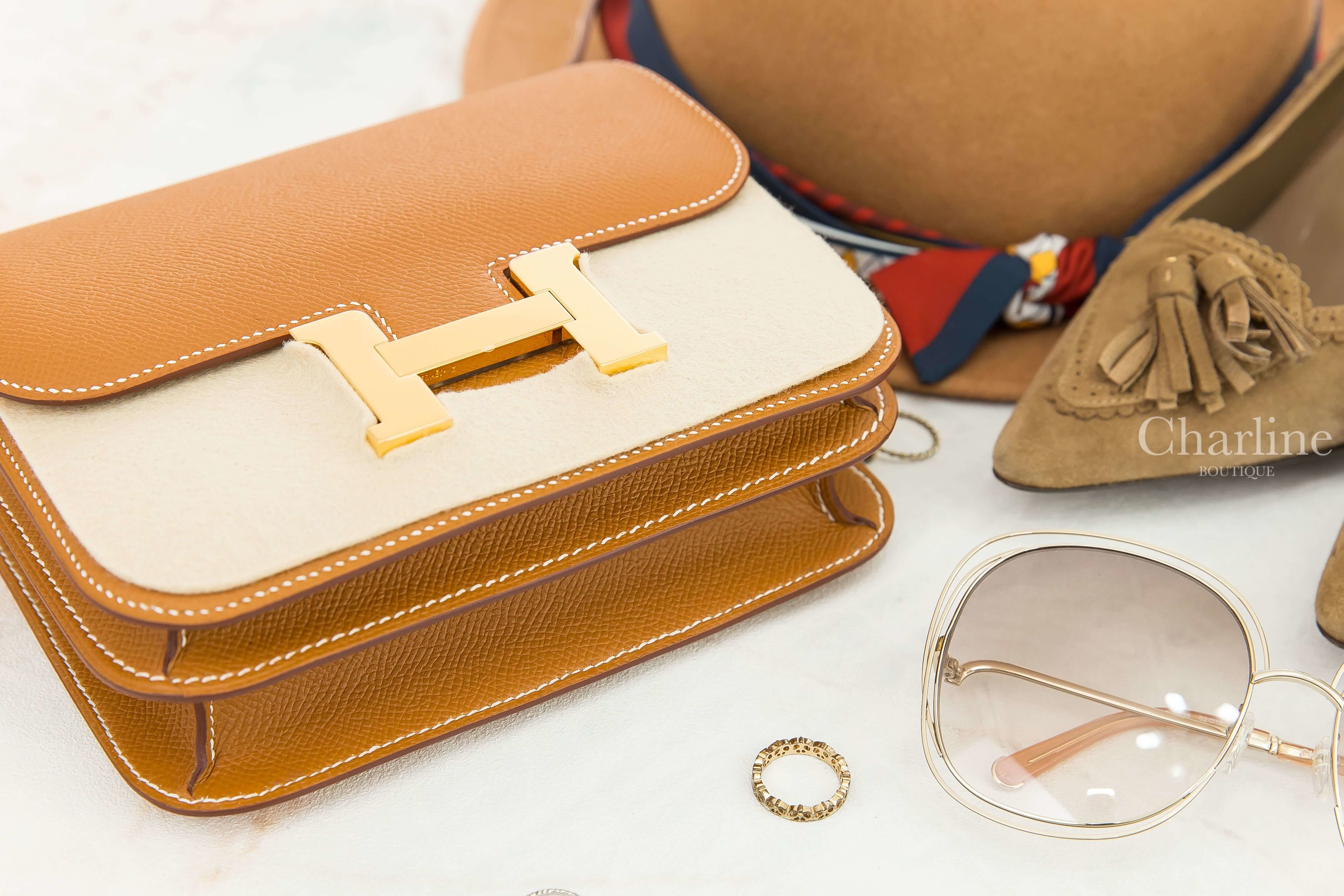 Hermès Mini Constance III 18cm 37 Gold Veau Epsom Z刻焦糖色金釦-Charline Boutique 精品代購