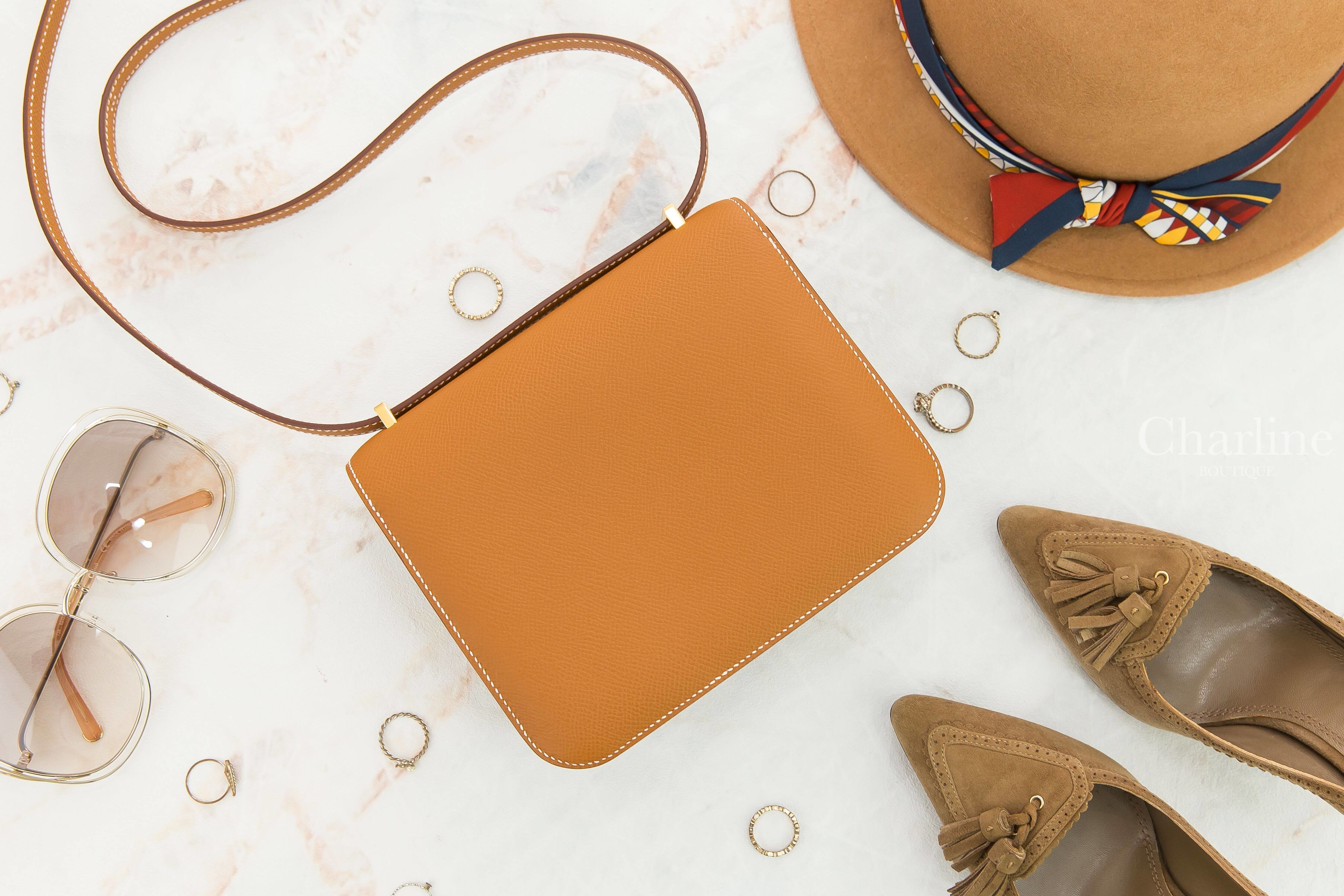 Hermès Mini Constance III 18cm 37 Gold Veau Epsom Z刻焦糖色金釦-Charline Boutique 精品代購