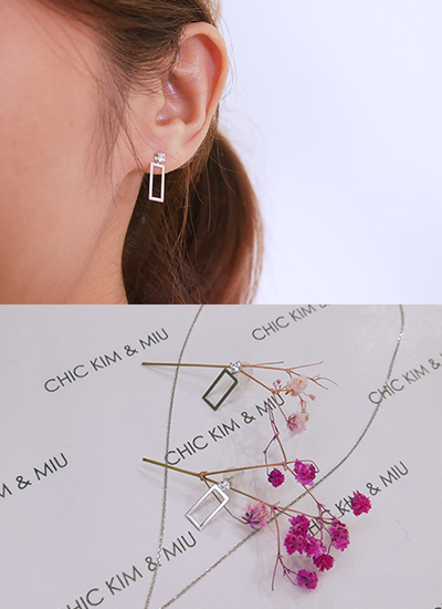 [現貨] 簍空方塊鑽耳環