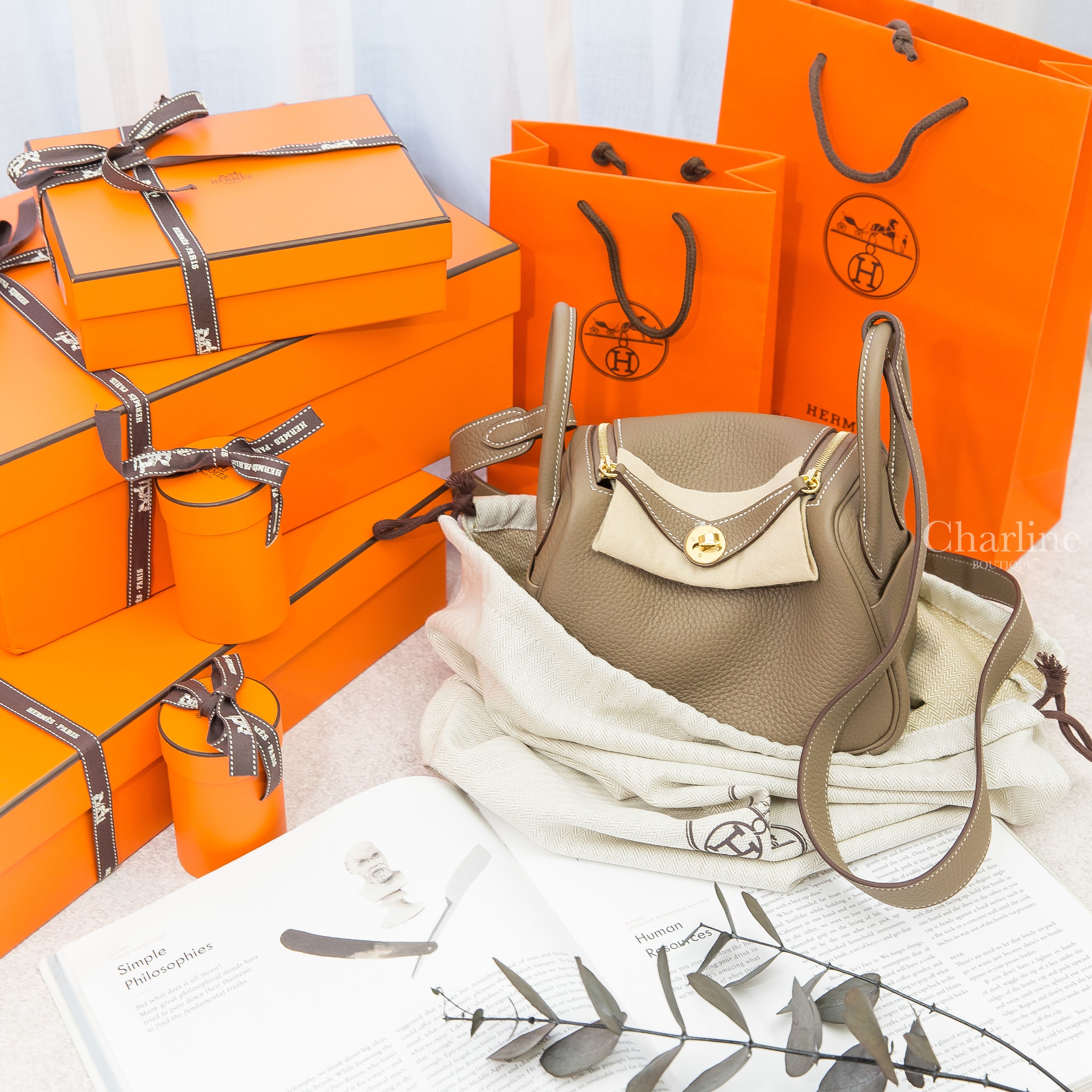 Hermès Lindy Mini 18 Etoupe Taurillon Clemence Z刻大象灰金釦-Charline Boutique 精品代購