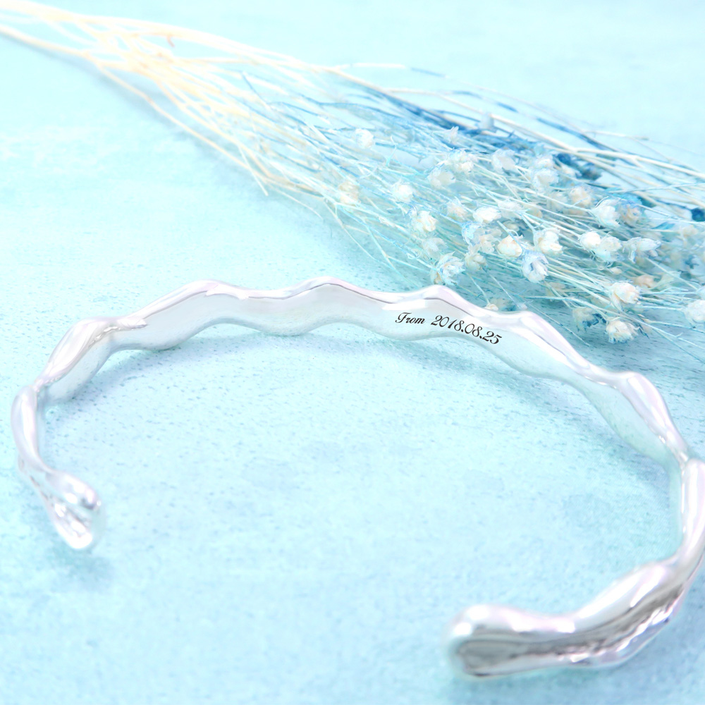 訂製  WAVE FLOWER 浪花刻字手環-浪濤 925純銀C型手環