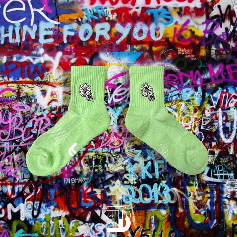 刺繡小花短襪 _ 綠色_BF190025