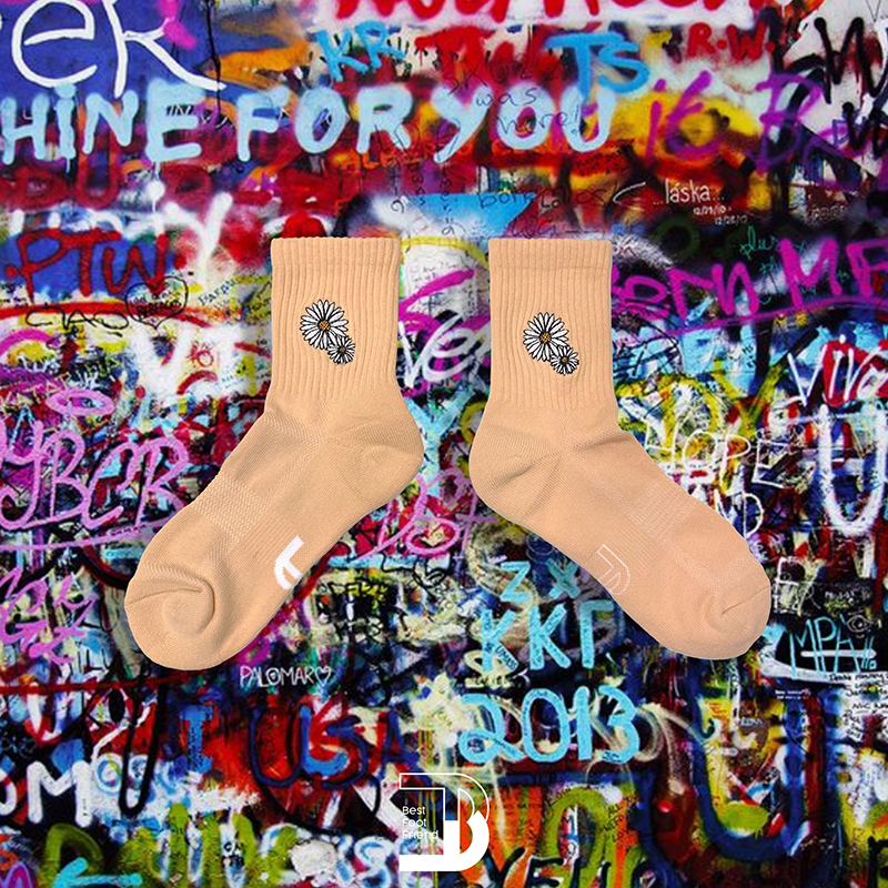 刺繡小花短襪 _ 橘色_BF190025