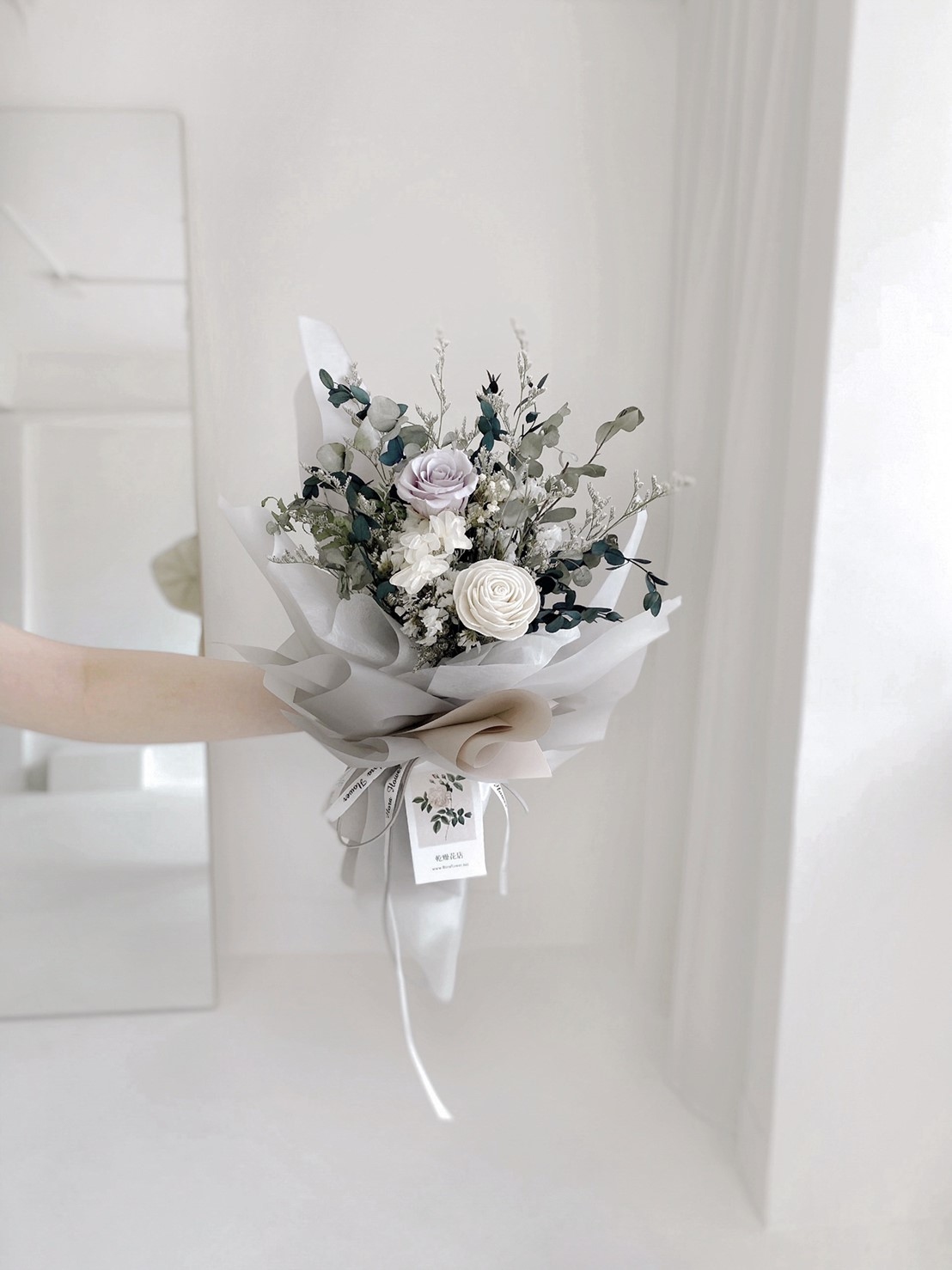韓系乾燥花束-灰白