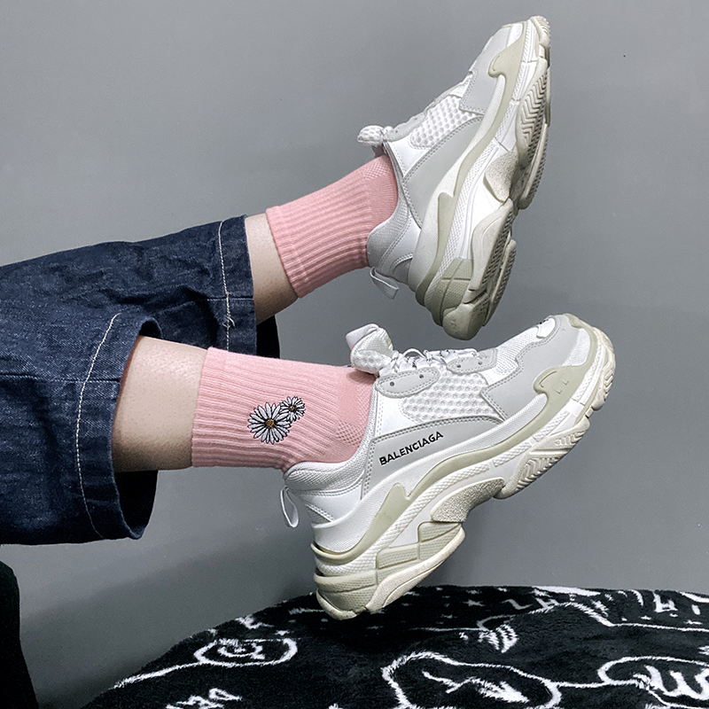 刺繡小花短襪_粉色_BF190025