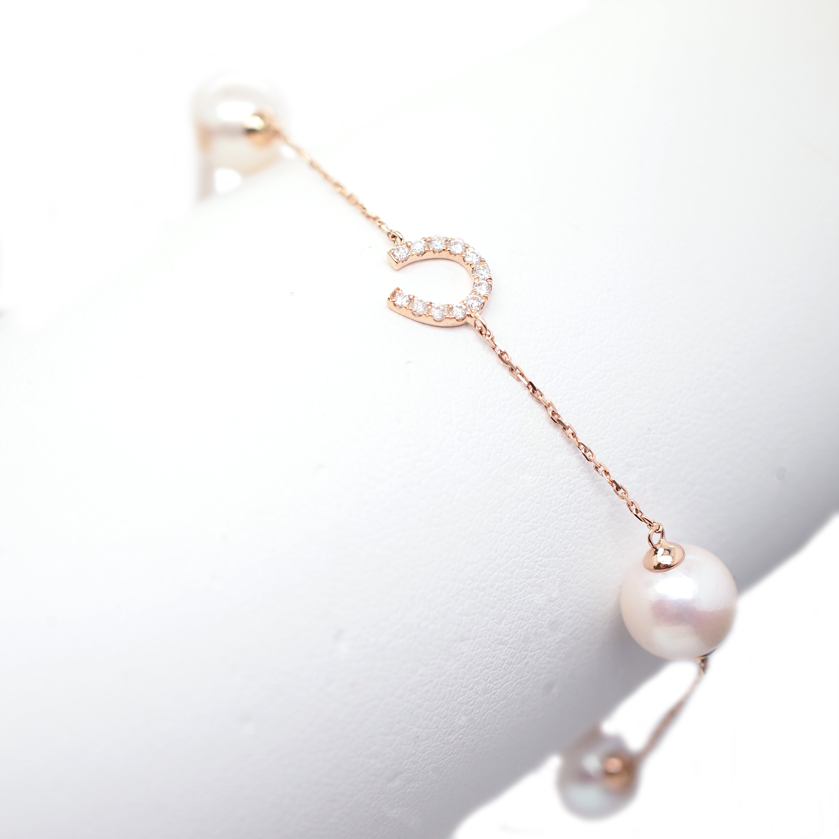 18k玫瑰金天然鑽石馬蹄 Akoya 珍珠手鏈